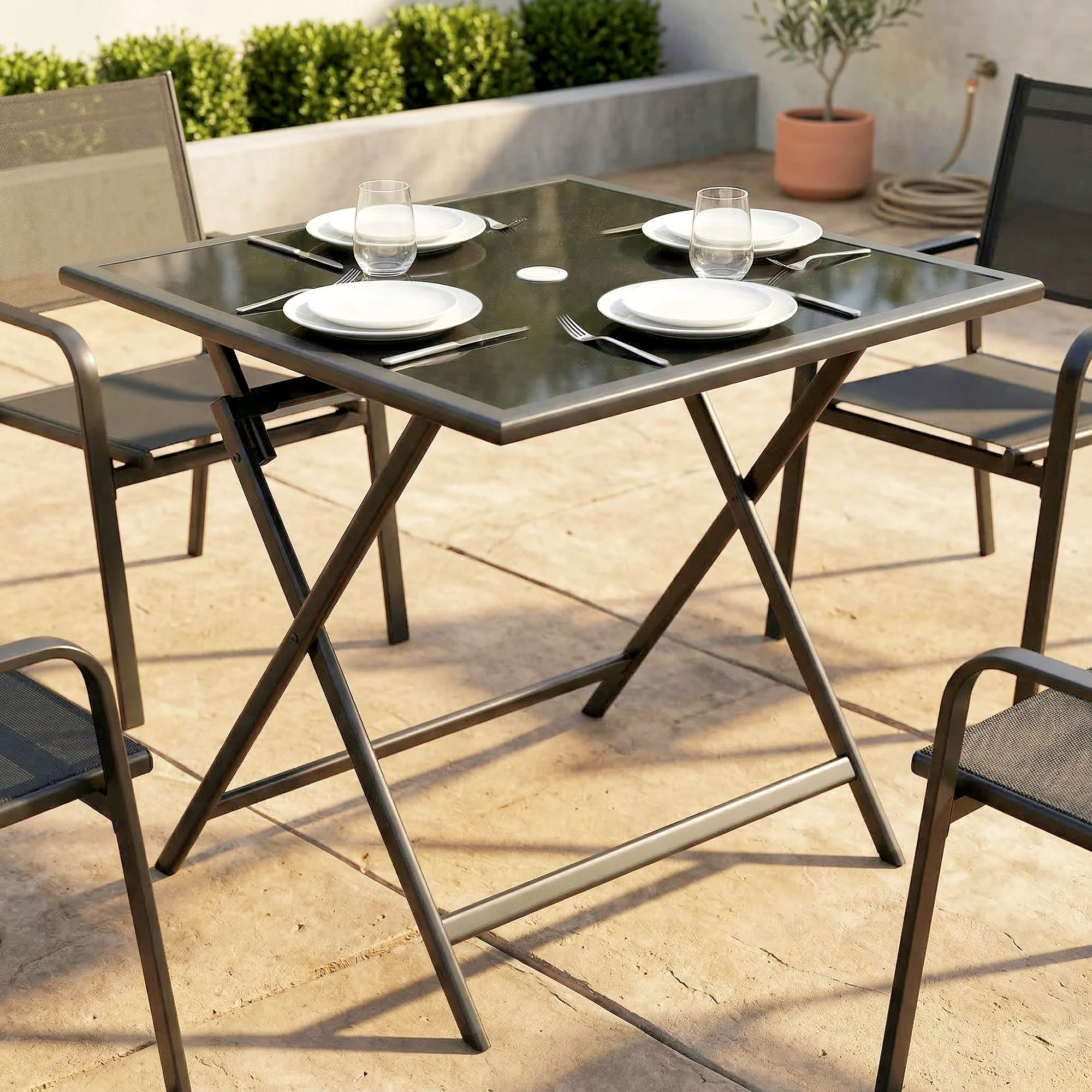 Outsunny Folding Square Garden Dining Table With Parasol Hole - Image 7