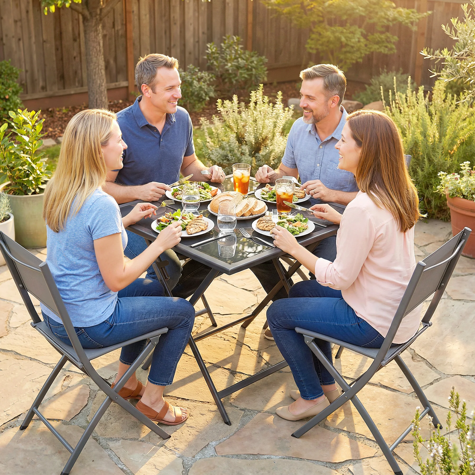 Outsunny Folding Square Garden Dining Table With Parasol Hole - Image 8