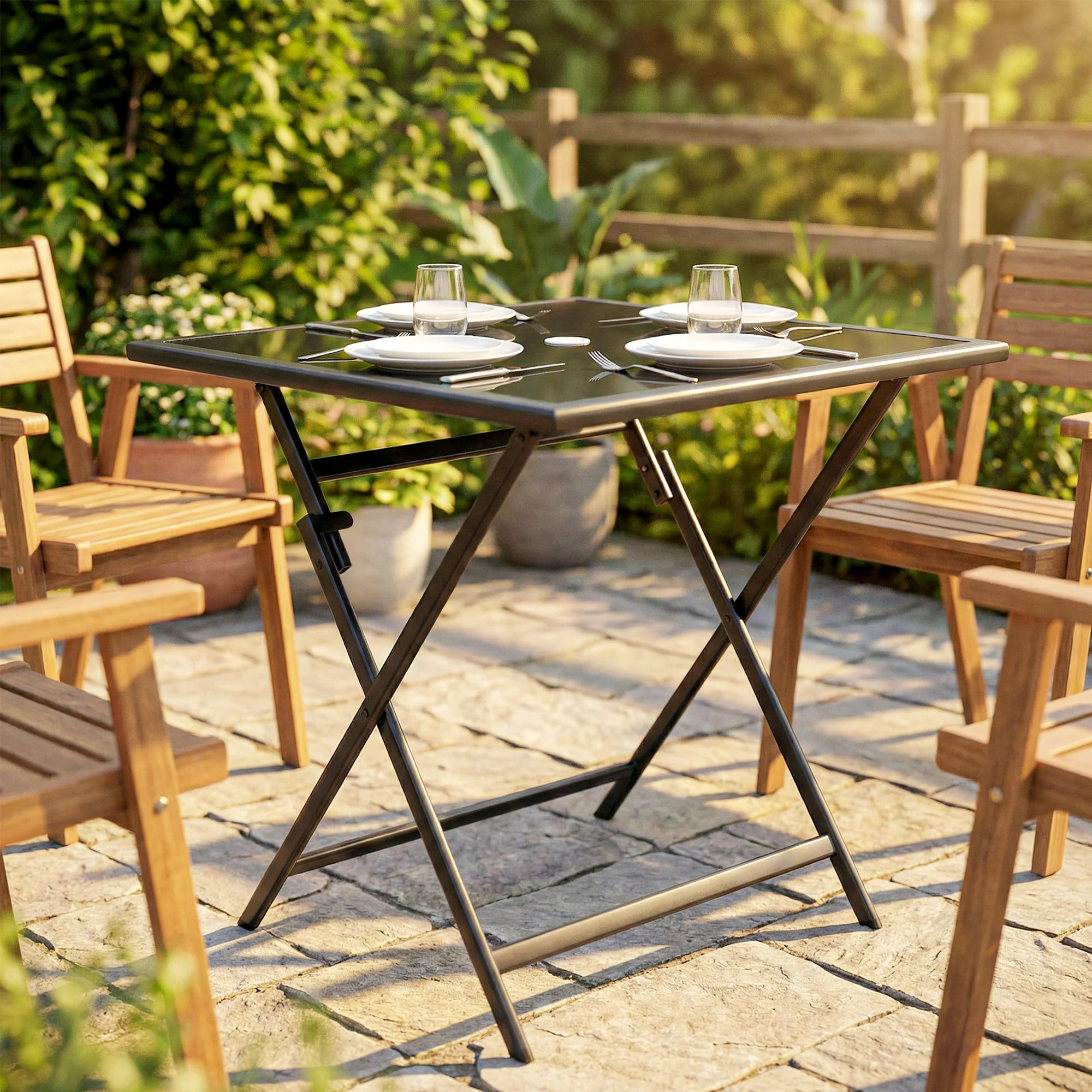 Outsunny Folding Square Garden Dining Table With Parasol Hole - Image 9