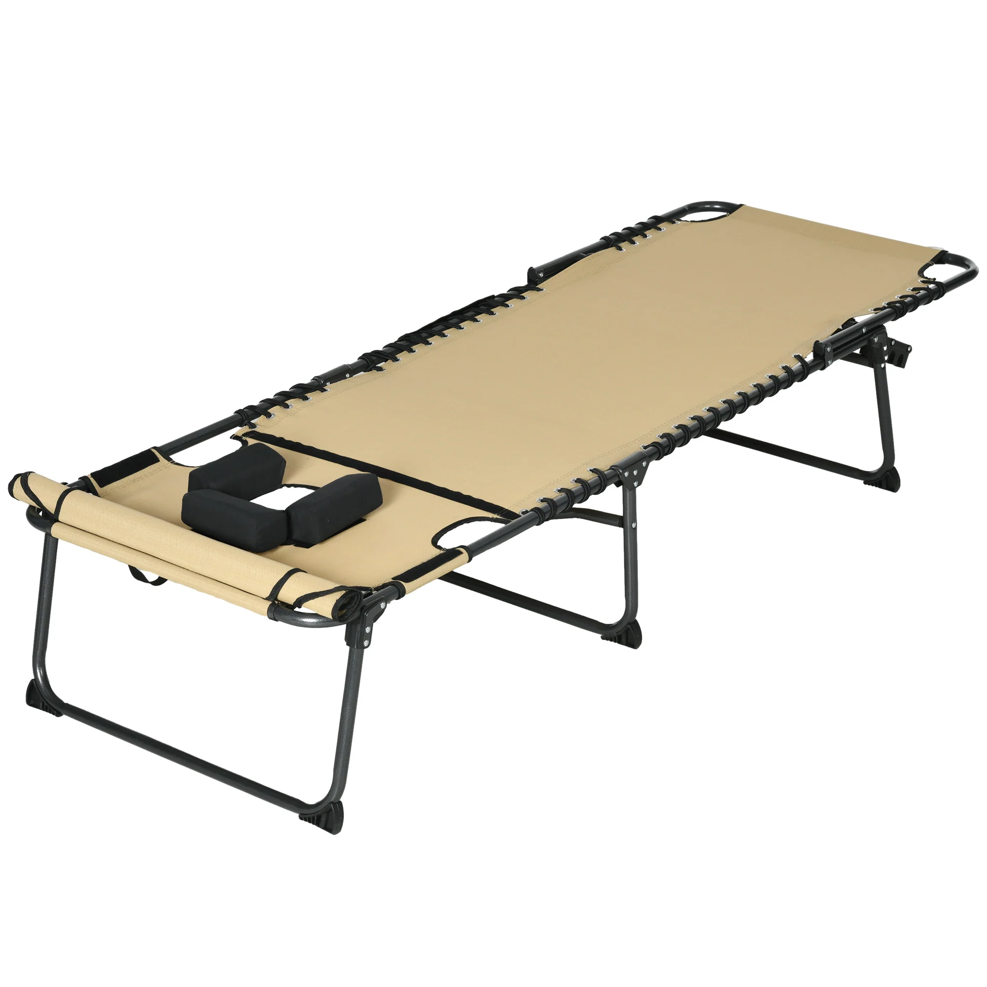 Outsunny Folding Sun Lounge W/ Reclining Back, Sun Lounge W/ Reading Hole - Beige/Grey - Image 10