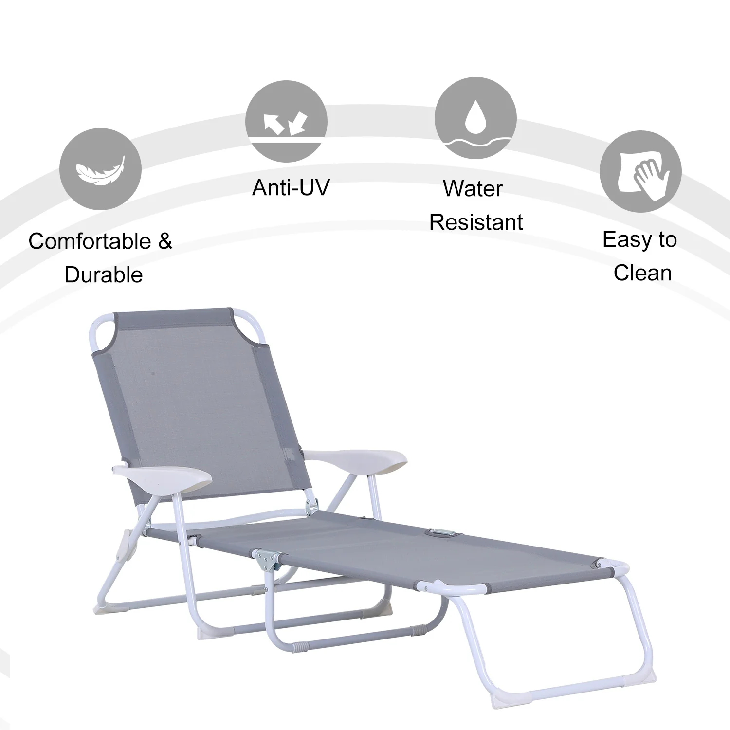Outsunny Folding Sun Lounger Garden Reclining Lounge Chair 4Level Backrest - Image 4