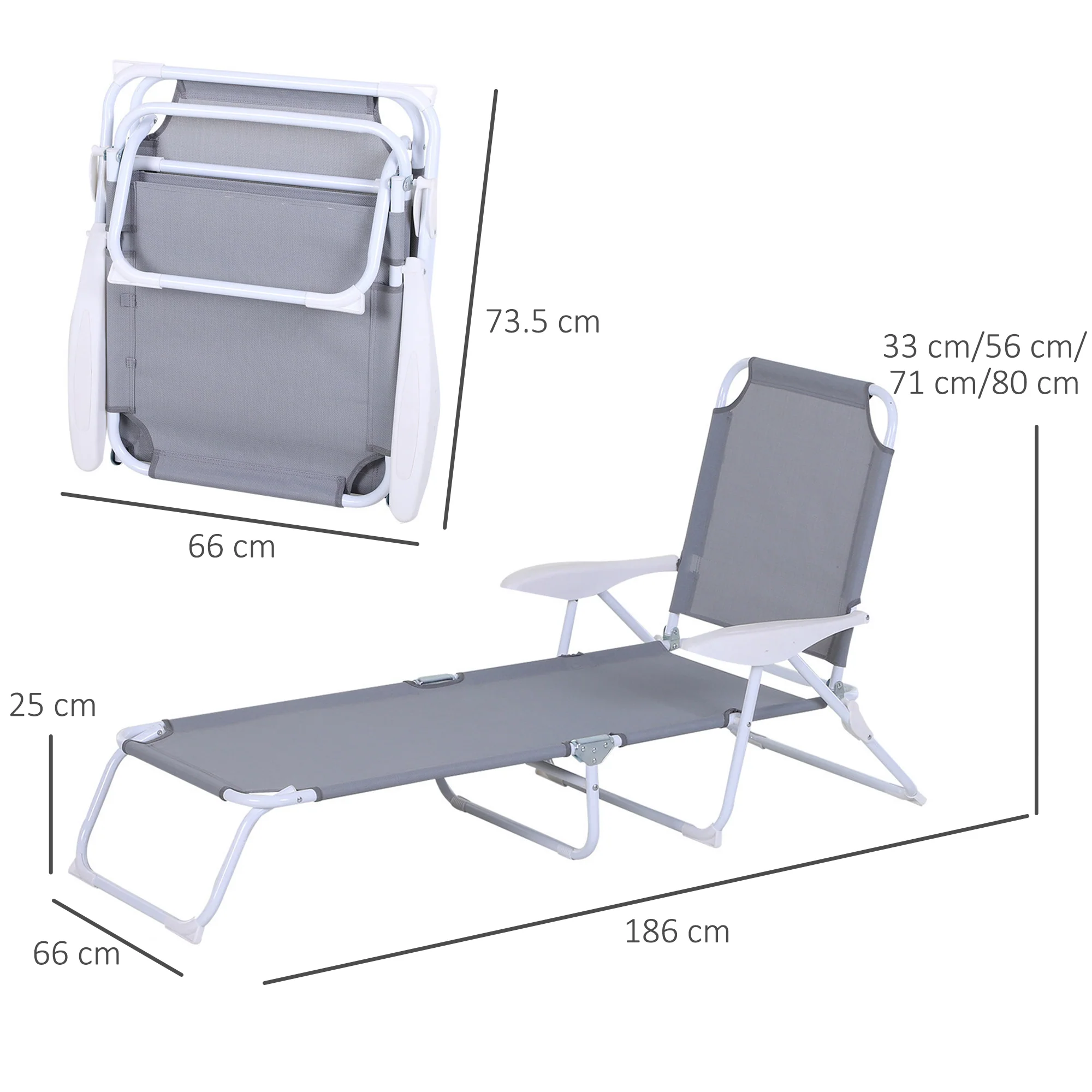Outsunny Folding Sun Lounger Garden Reclining Lounge Chair 4Level Backrest - Image 5