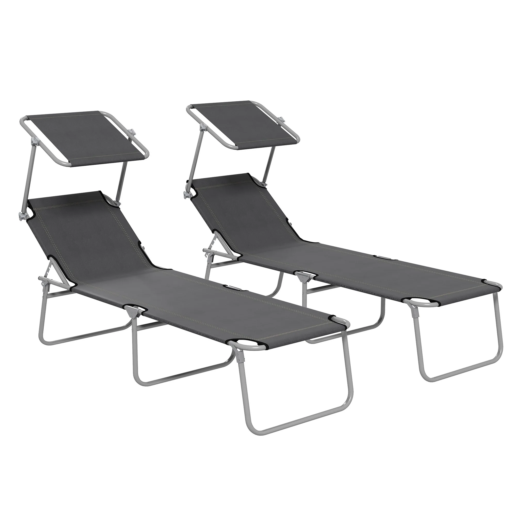 Outsunny Folding Sun Lounger Set of 2 w/ Sunshade Adjustable Backrest - Image 10
