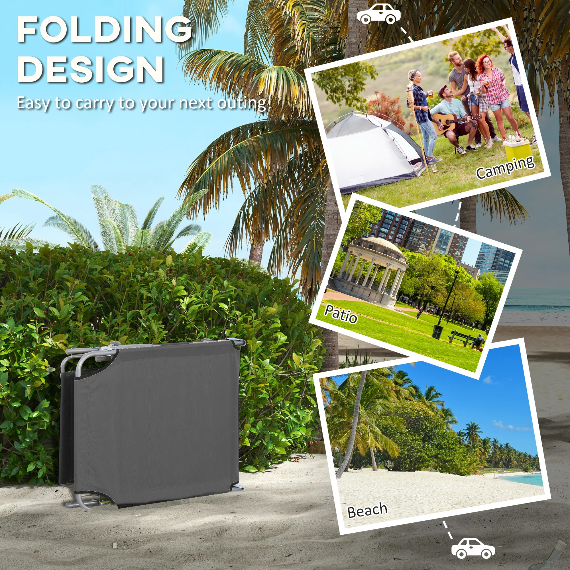 Outsunny Folding Sun Lounger Set of 2 w/ Sunshade Adjustable Backrest - Image 13
