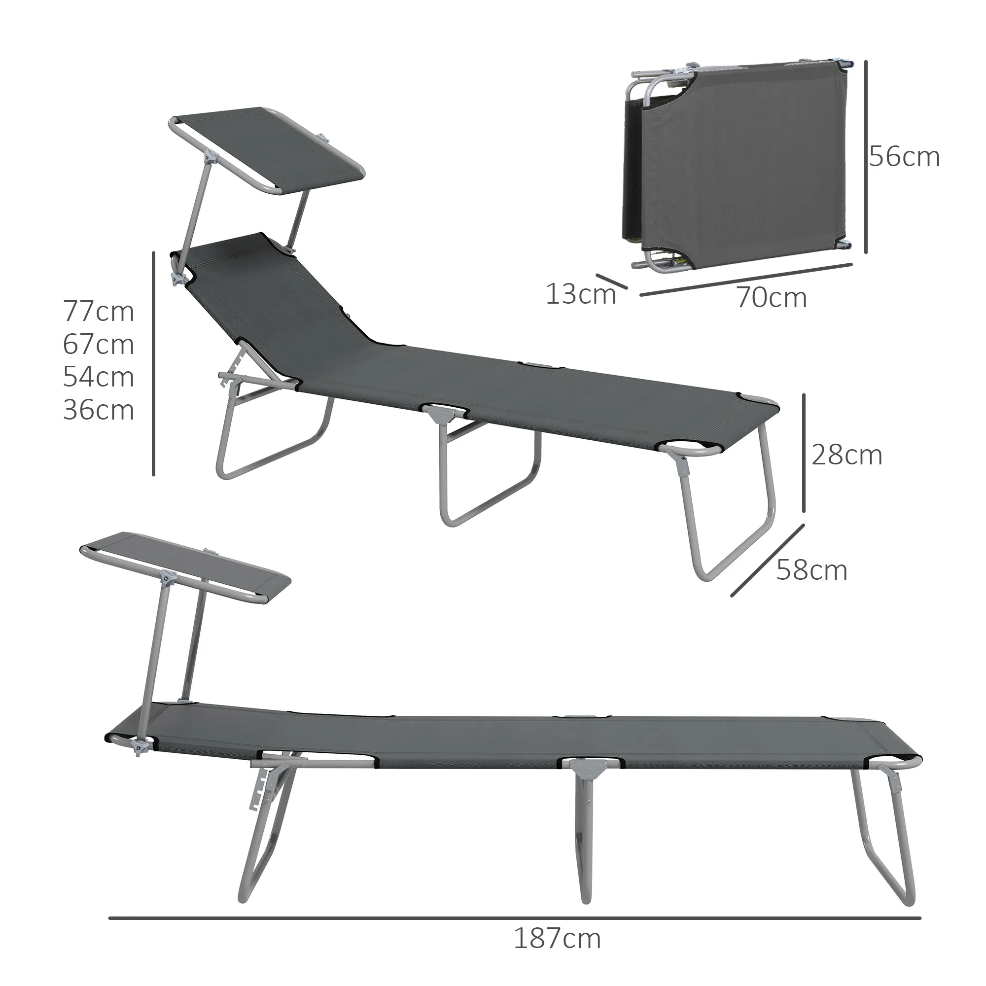 Outsunny Folding Sun Lounger Set of 2 w/ Sunshade Adjustable Backrest - Image 14
