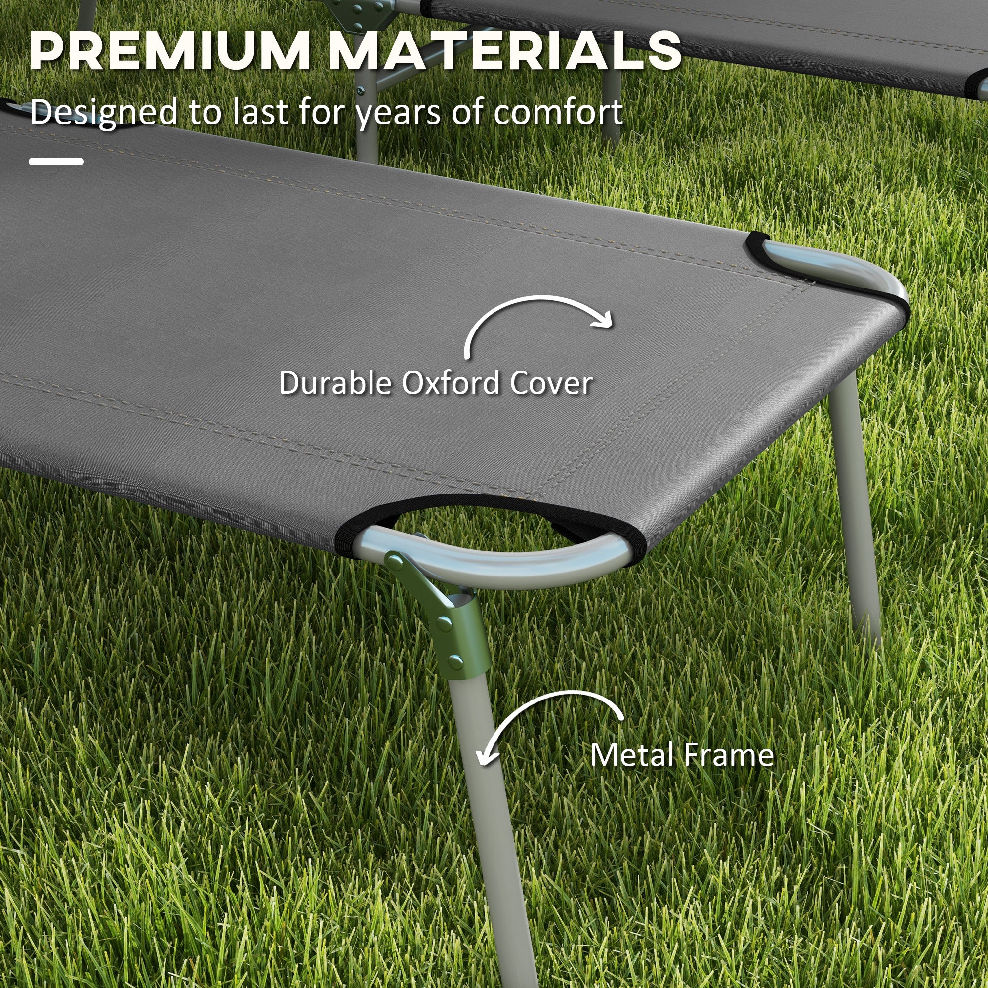 Outsunny Folding Sun Lounger Set of 2 w/ Sunshade Adjustable Backrest - Image 16
