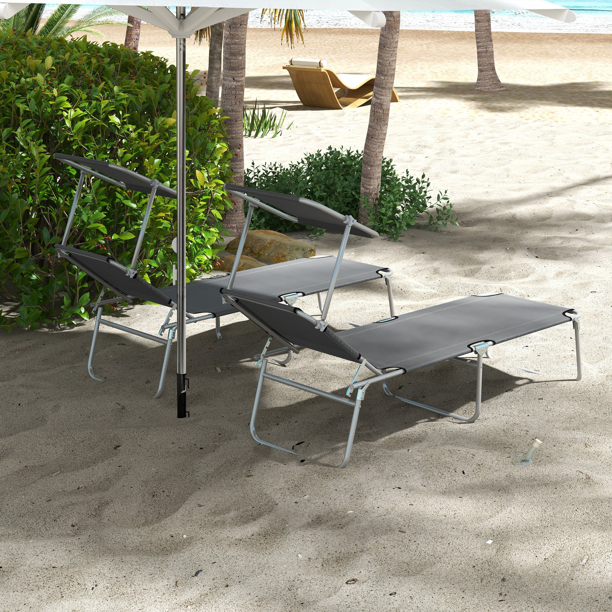 Outsunny Folding Sun Lounger Set of 2 w/ Sunshade Adjustable Backrest - Image 18