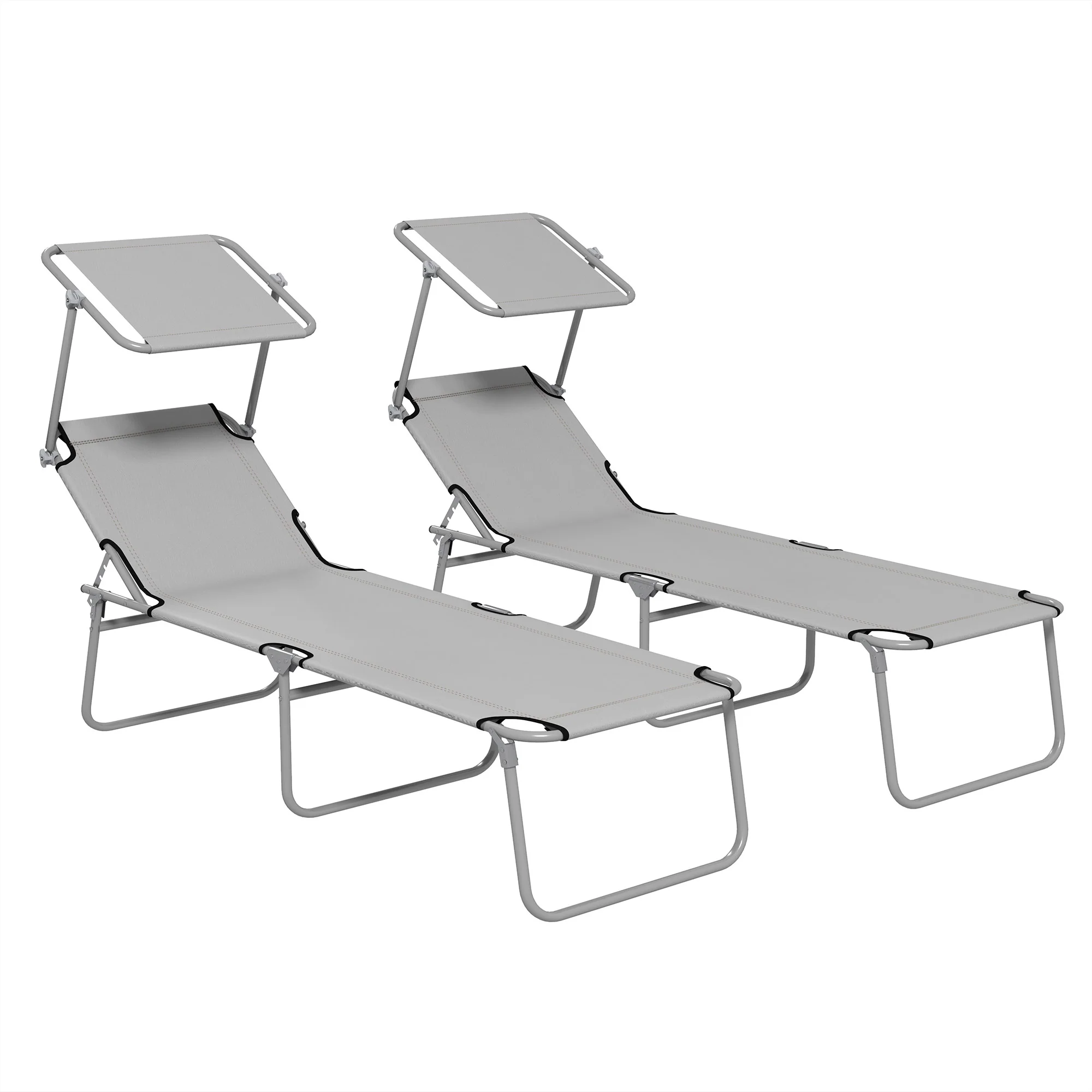 Outsunny Folding Sun Lounger Set of 2 w/ Sunshade Adjustable Backrest - Image 19