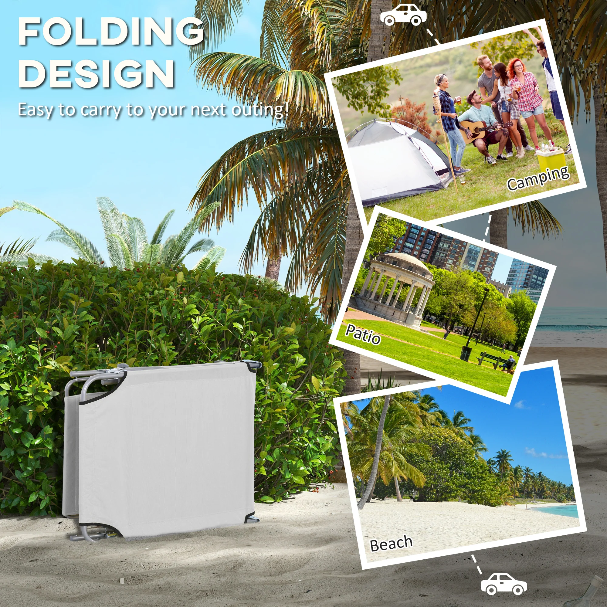 Outsunny Folding Sun Lounger Set of 2 w/ Sunshade Adjustable Backrest - Image 22