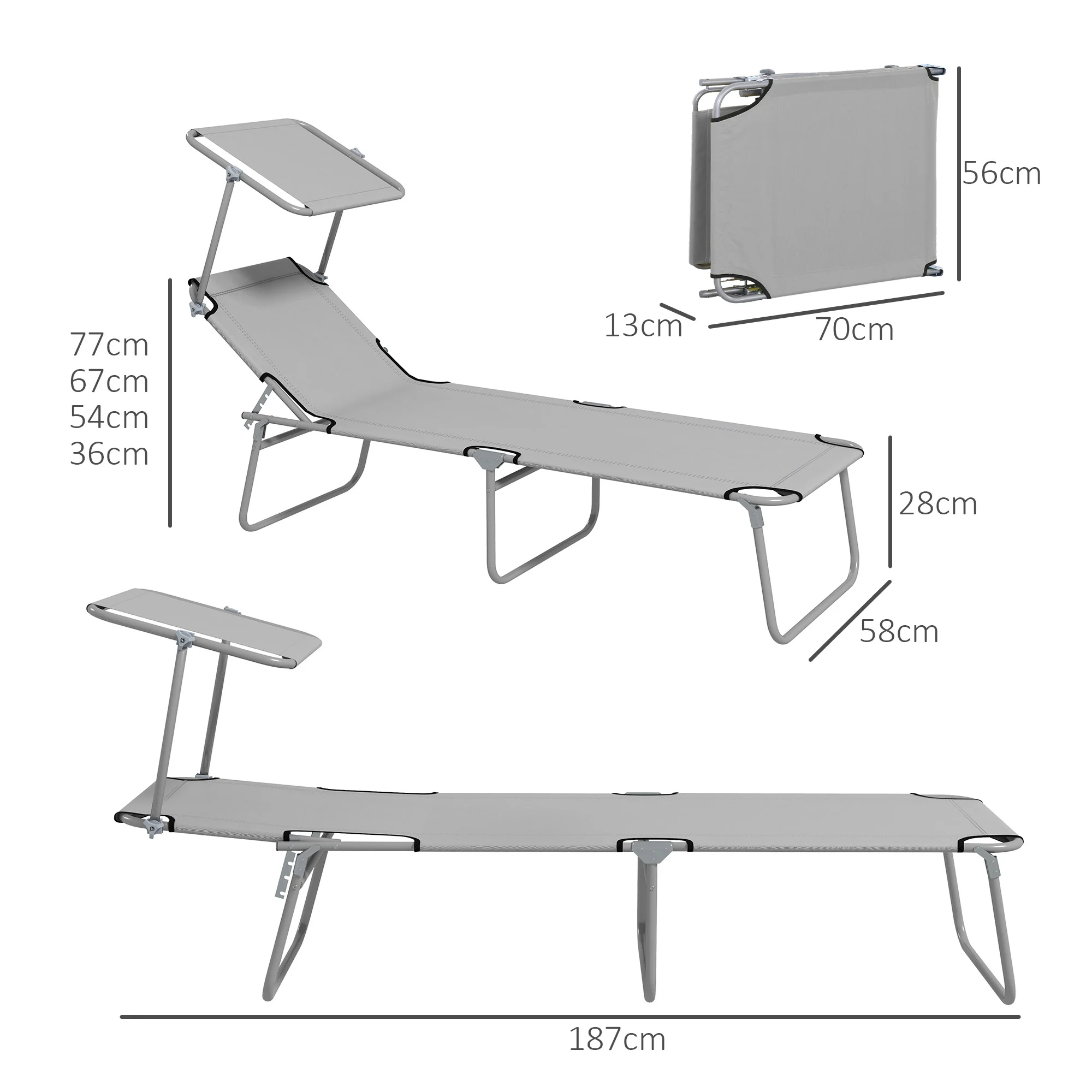 Outsunny Folding Sun Lounger Set of 2 w/ Sunshade Adjustable Backrest - Image 23