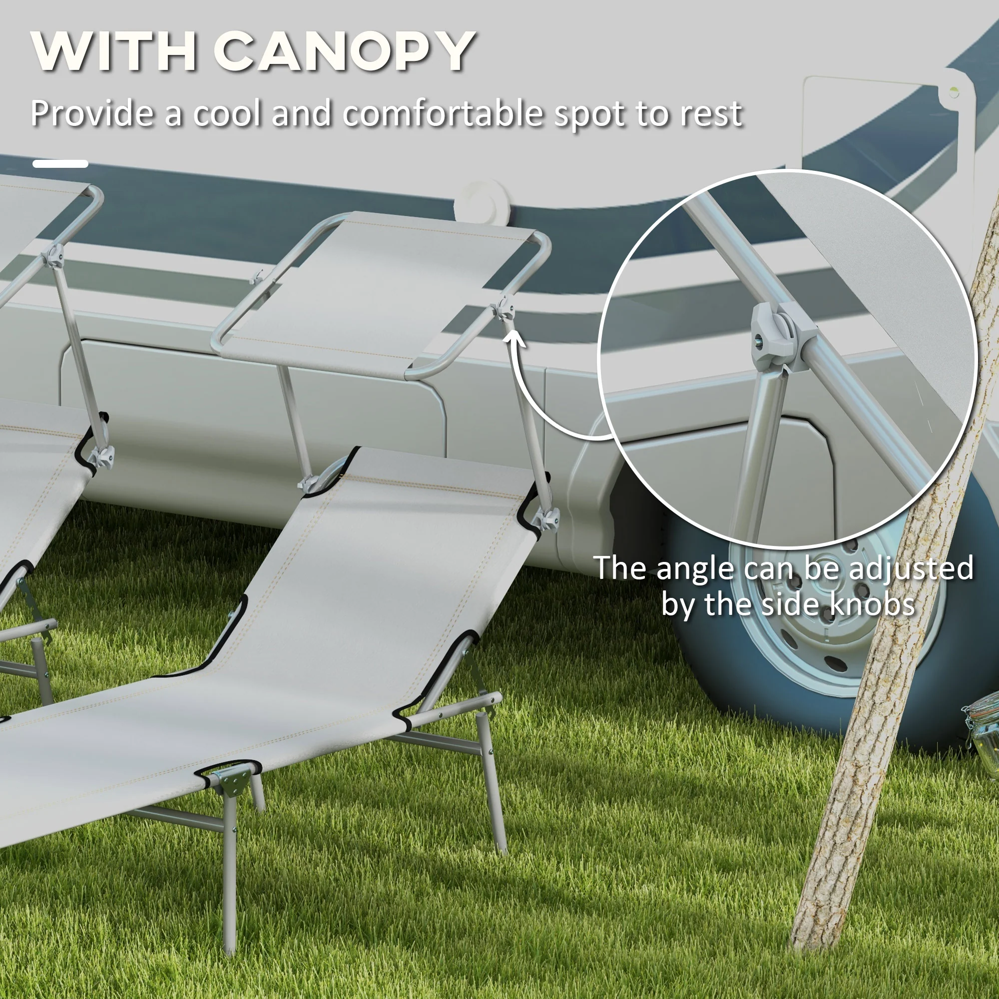 Outsunny Folding Sun Lounger Set of 2 w/ Sunshade Adjustable Backrest - Image 24