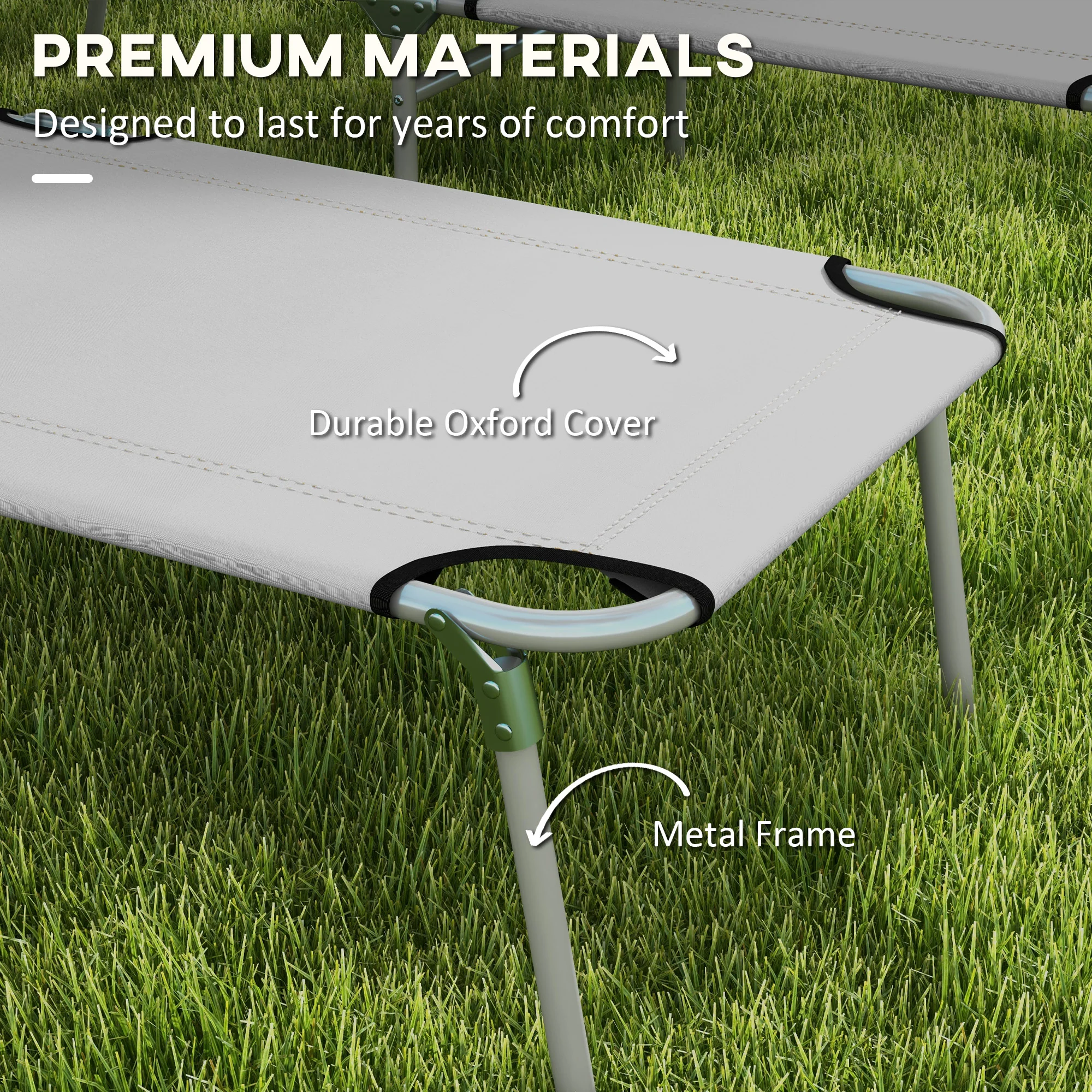 Outsunny Folding Sun Lounger Set of 2 w/ Sunshade Adjustable Backrest - Image 25