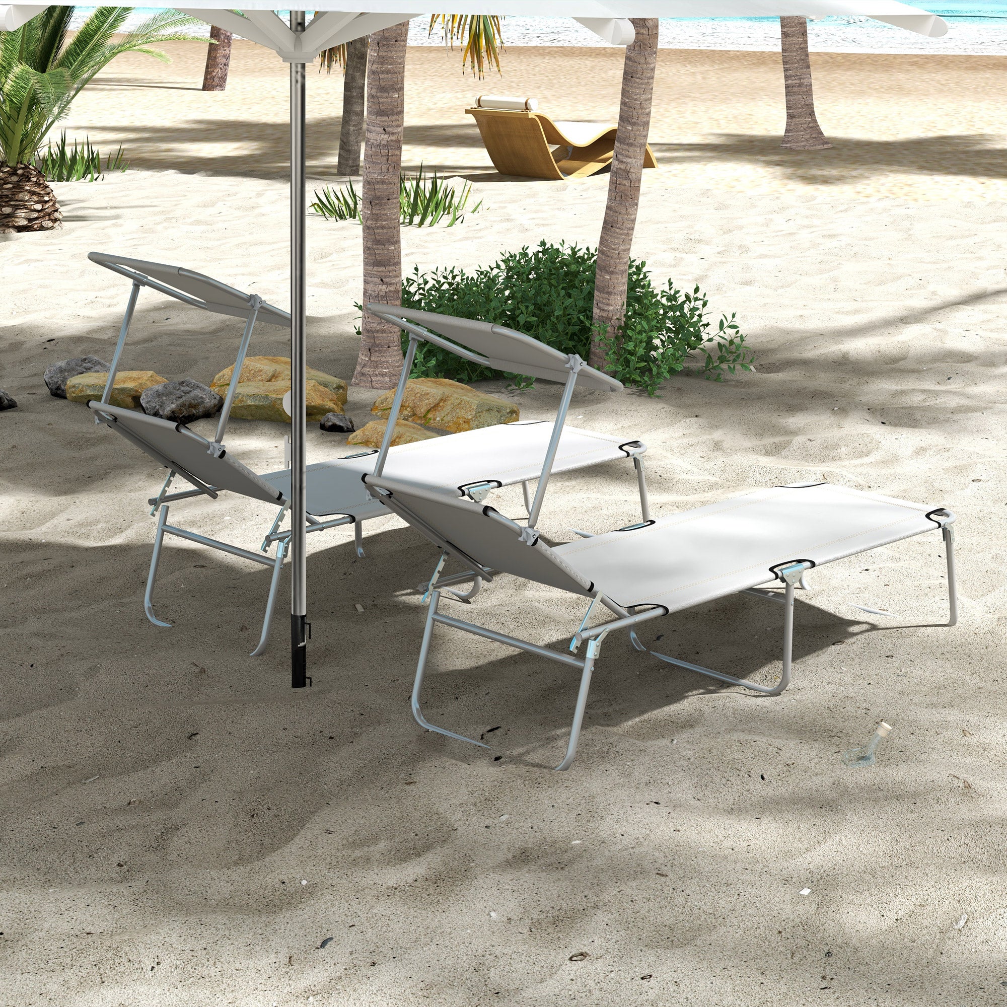 Outsunny Folding Sun Lounger Set of 2 w/ Sunshade Adjustable Backrest - Image 27