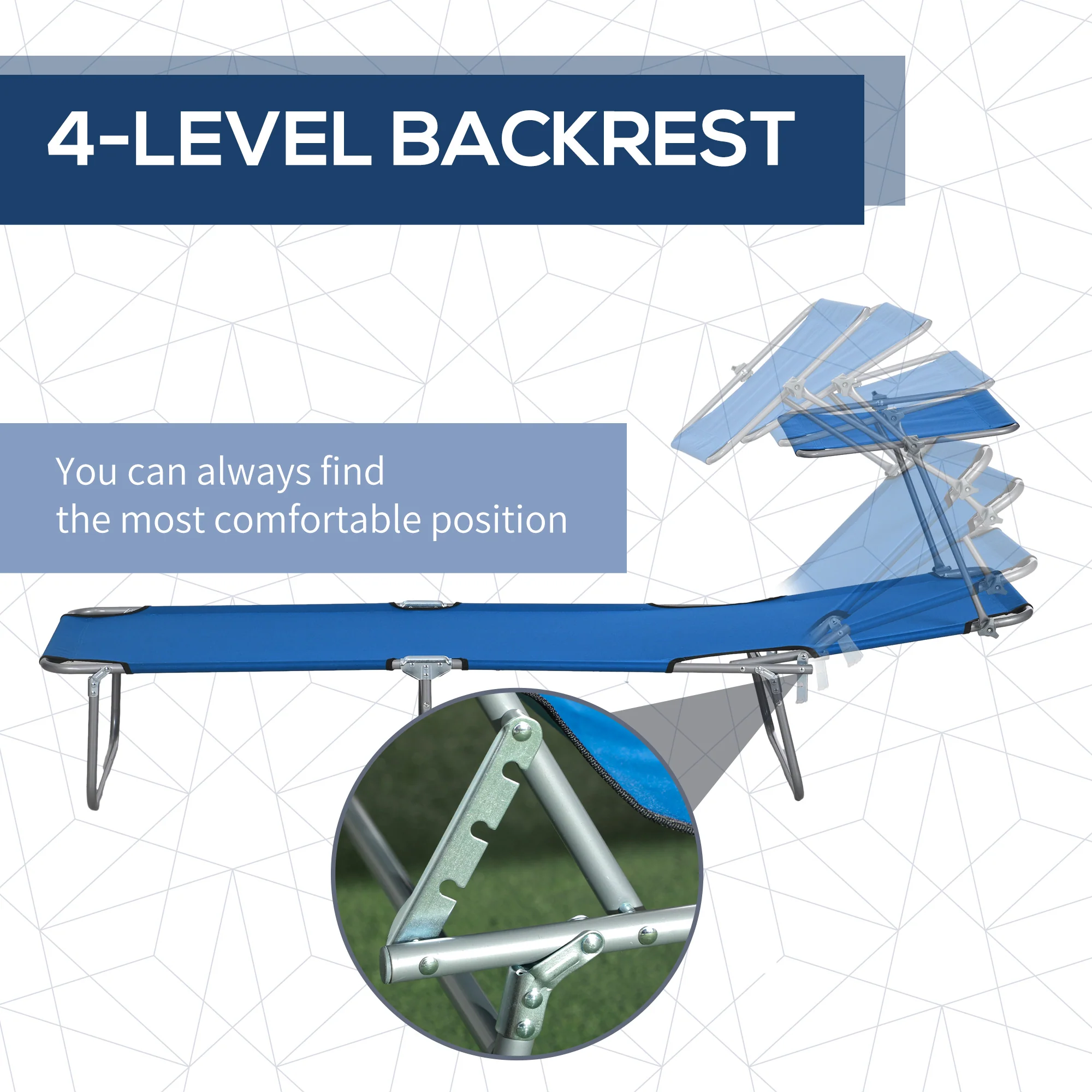 Outsunny Folding Sun Lounger Set of 2 w/ Sunshade Adjustable Backrest - Image 4