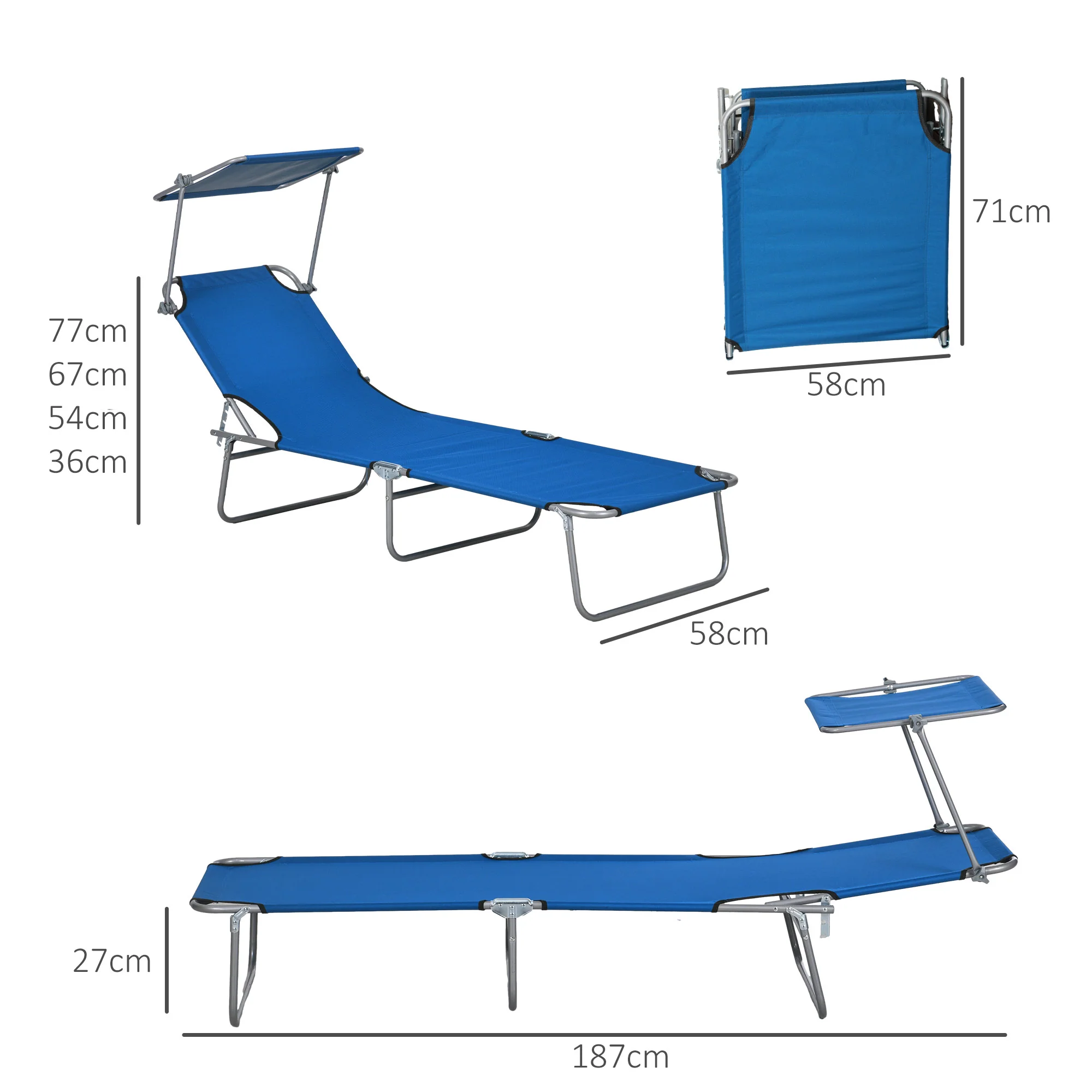 Outsunny Folding Sun Lounger Set of 2 w/ Sunshade Adjustable Backrest - Image 5