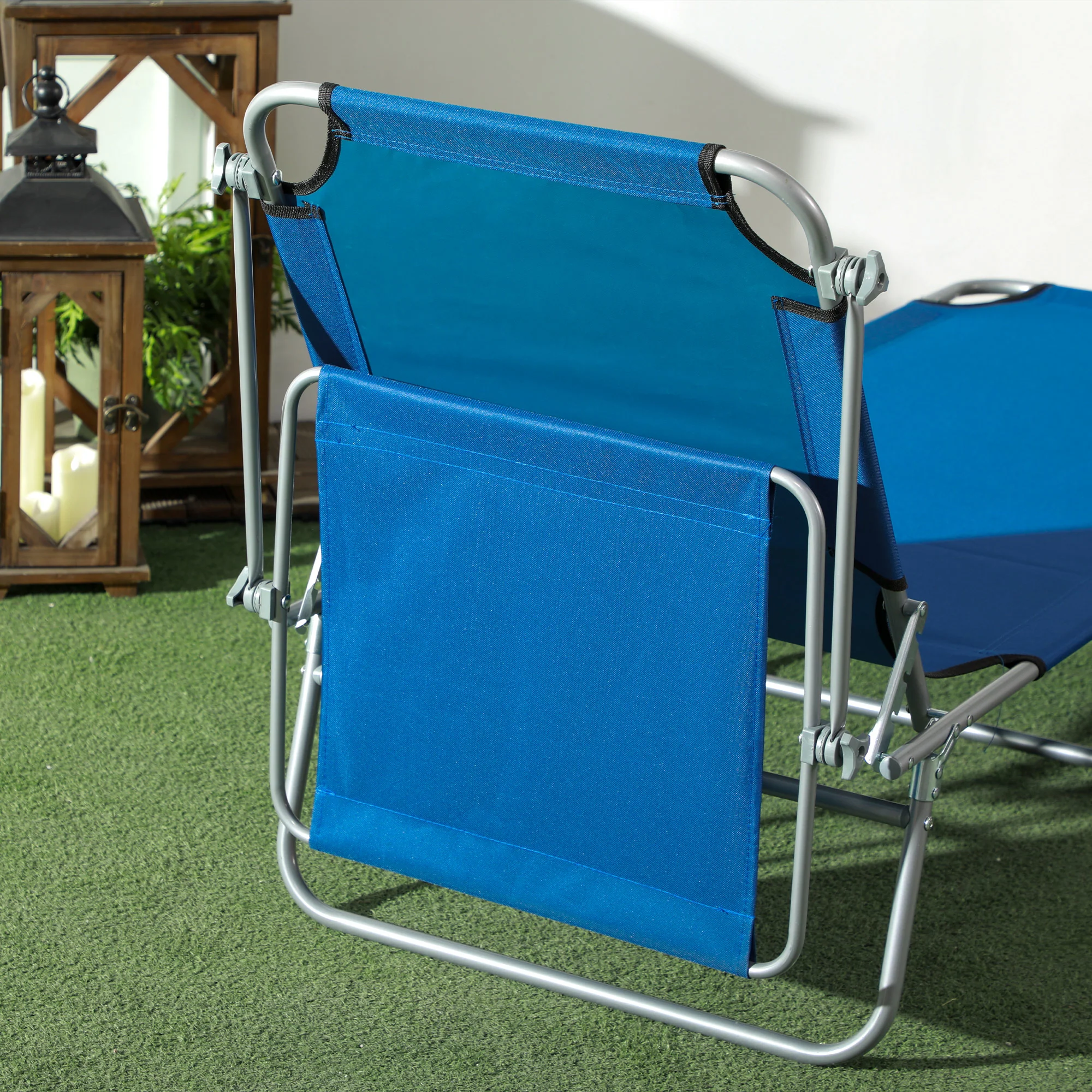 Outsunny Folding Sun Lounger Set of 2 w/ Sunshade Adjustable Backrest - Image 7