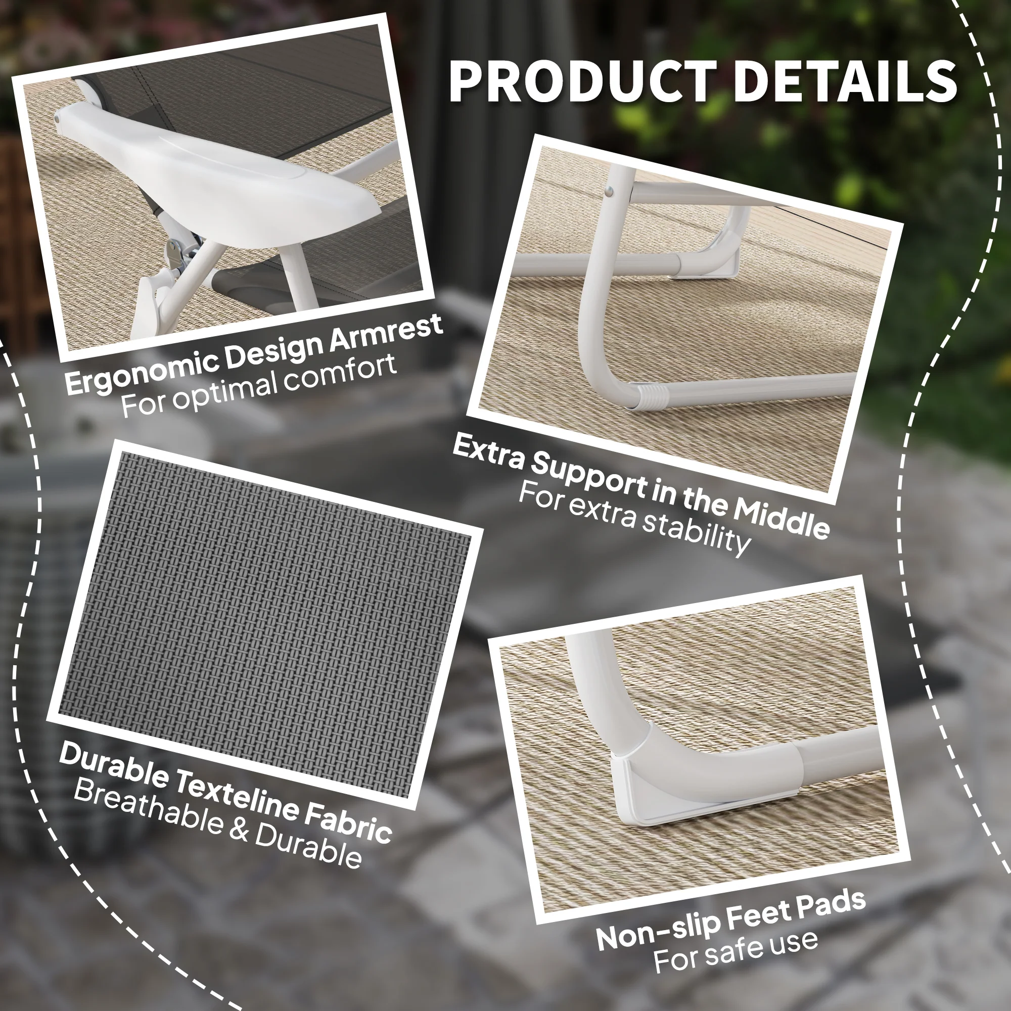 Outsunny Folding Sun Lounger with 4-Level Backrest & Headrest, Charcoal Grey - Image 4