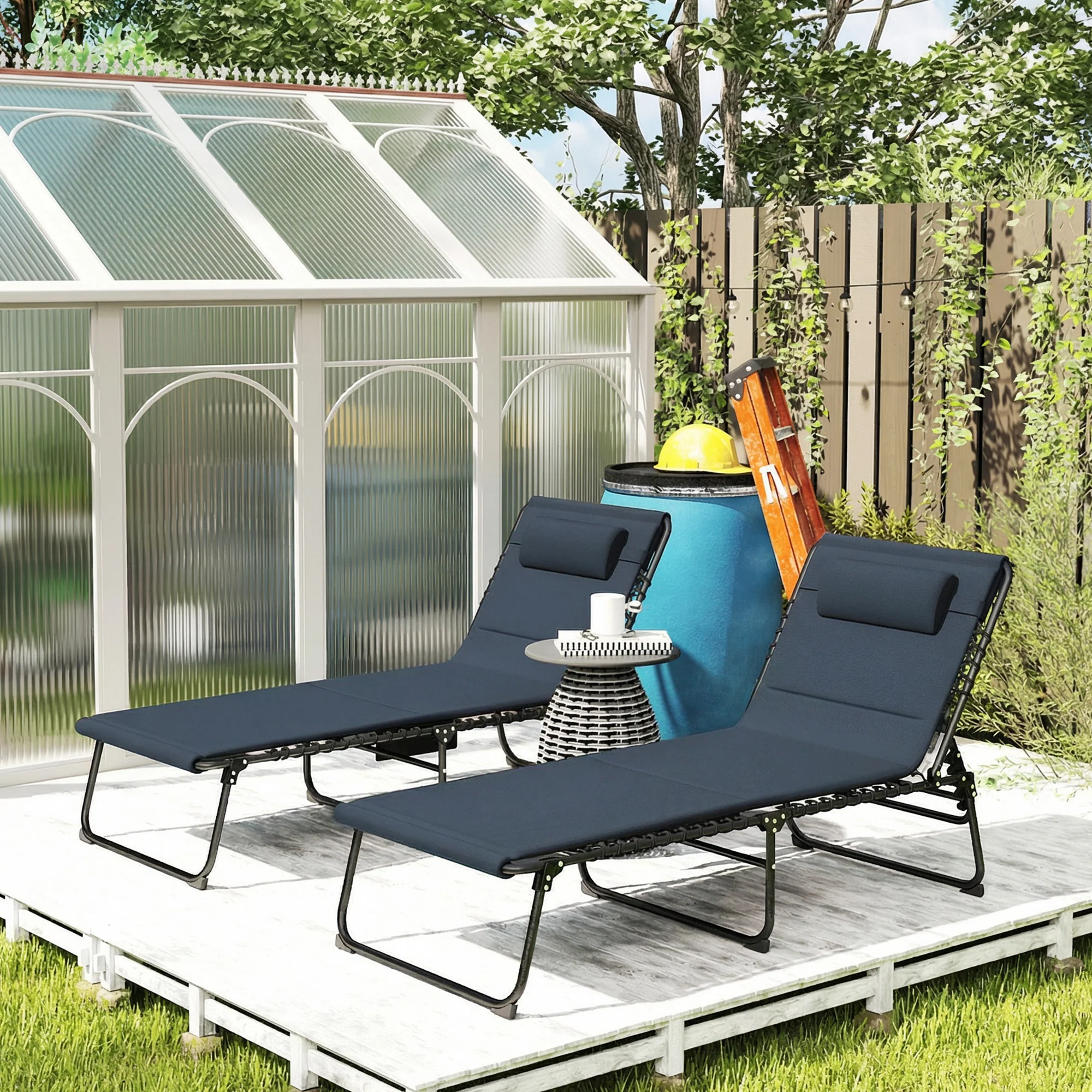 Outsunny Folding Sun Loungers Set of 2, Reclining Sun Bed, Dark Blue - Image 8