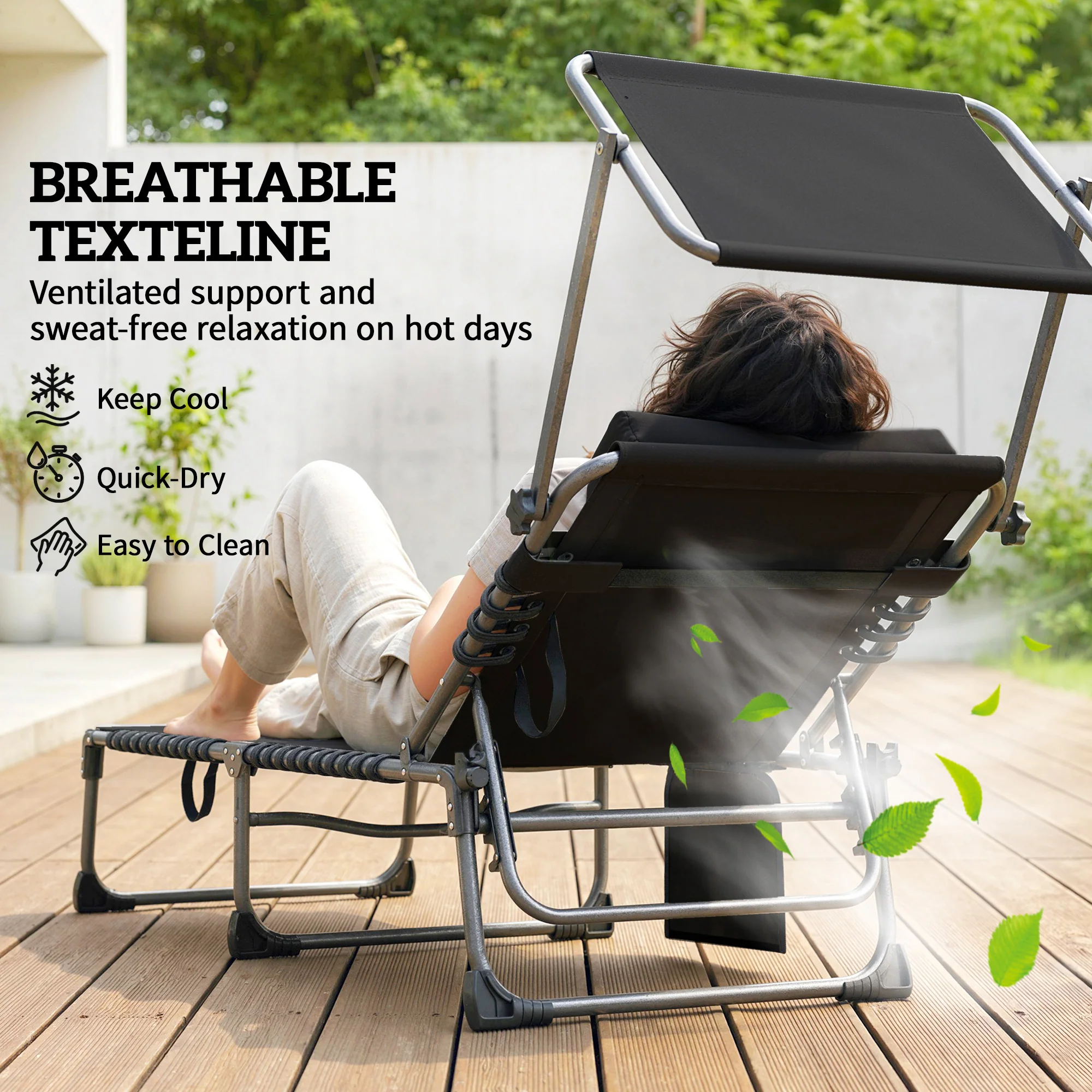 Outsunny Folding Sun Loungers Set Of 2, Sun Bed With Canopy, Dark Blue - Image 7