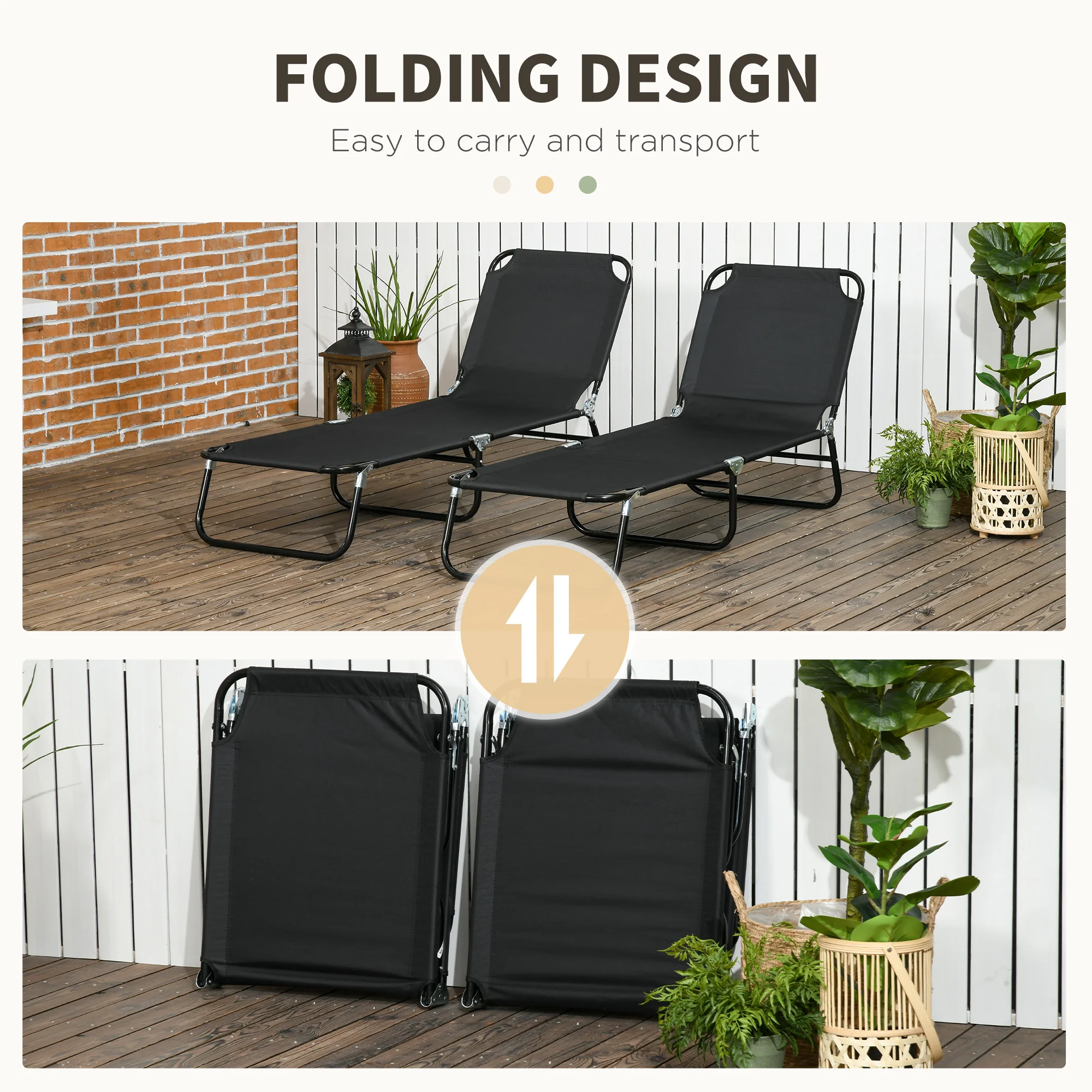 Outsunny Folding Sun Loungers Set Of 2 With Adjustable Backrest - Image 13