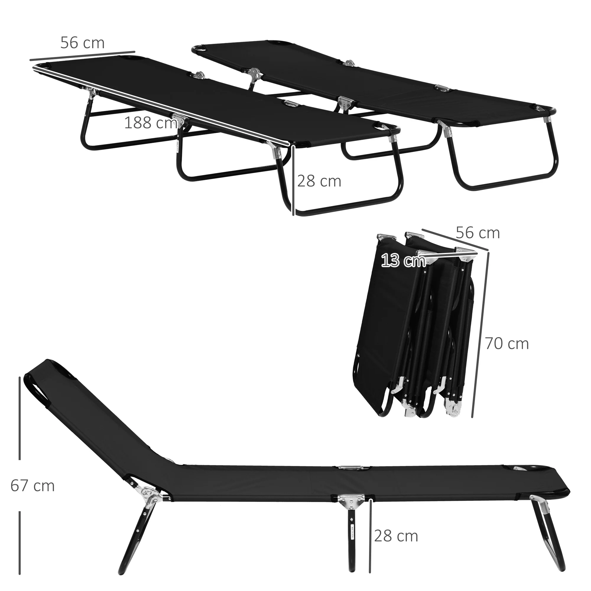 Outsunny Folding Sun Loungers Set Of 2 With Adjustable Backrest - Image 14