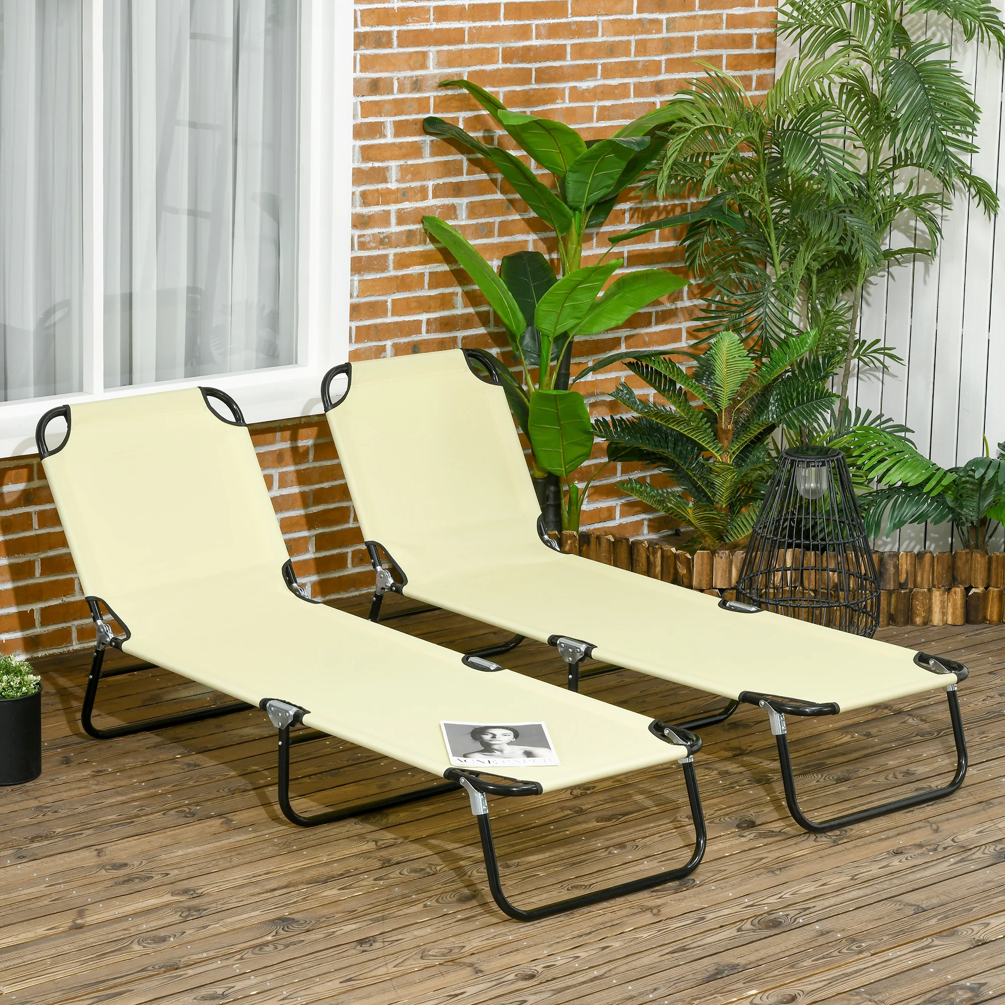 Outsunny Folding Sun Loungers Set Of 2 With Adjustable Backrest - Image 2