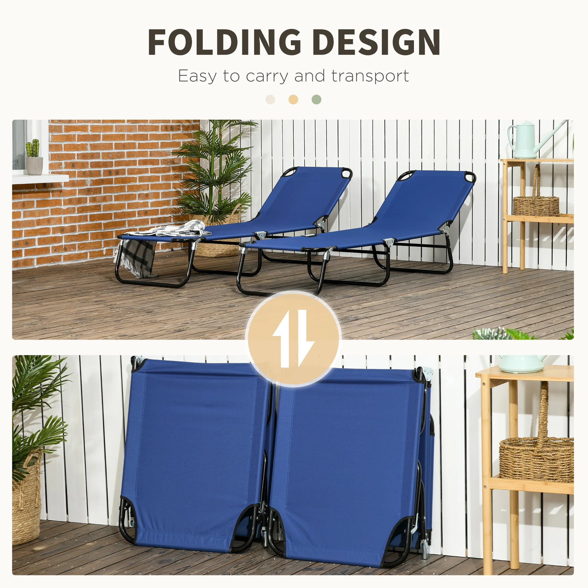 Outsunny Folding Sun Loungers Set Of 2 With Adjustable Backrest - Image 22