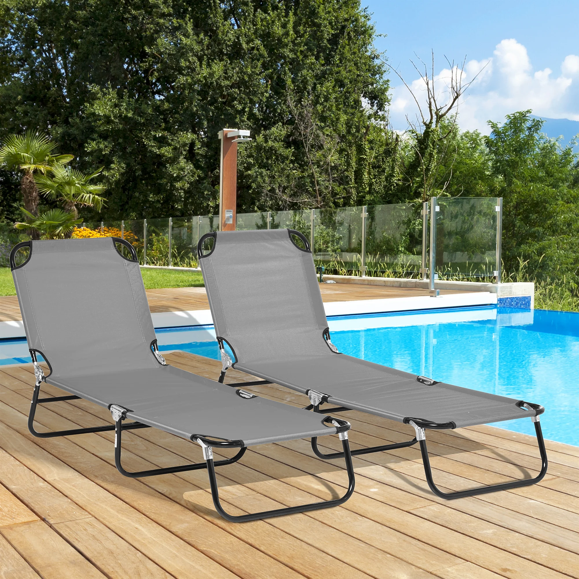 Outsunny Folding Sun Loungers Set Of 2 With Adjustable Backrest - Image 29