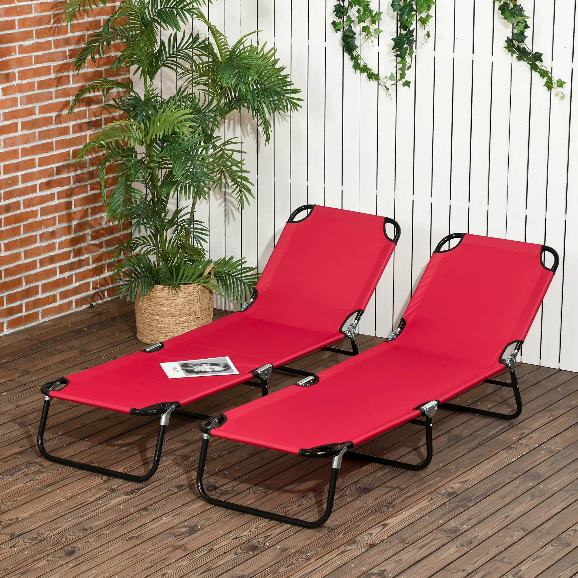 Outsunny Folding Sun Loungers Set Of 2 With Adjustable Backrest - Image 38
