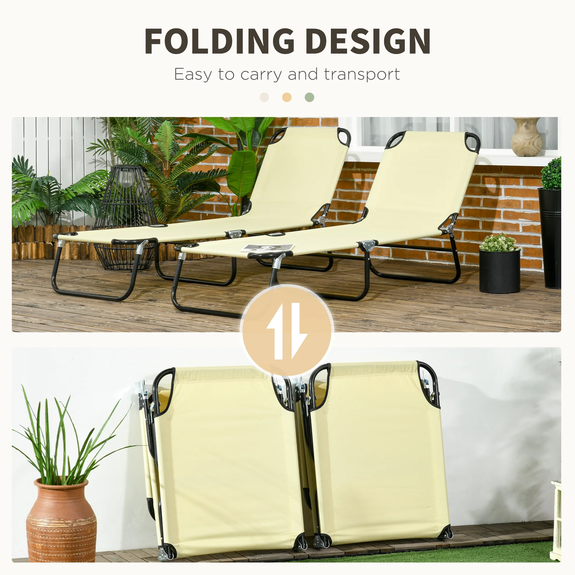 Outsunny Folding Sun Loungers Set Of 2 With Adjustable Backrest - Image 4