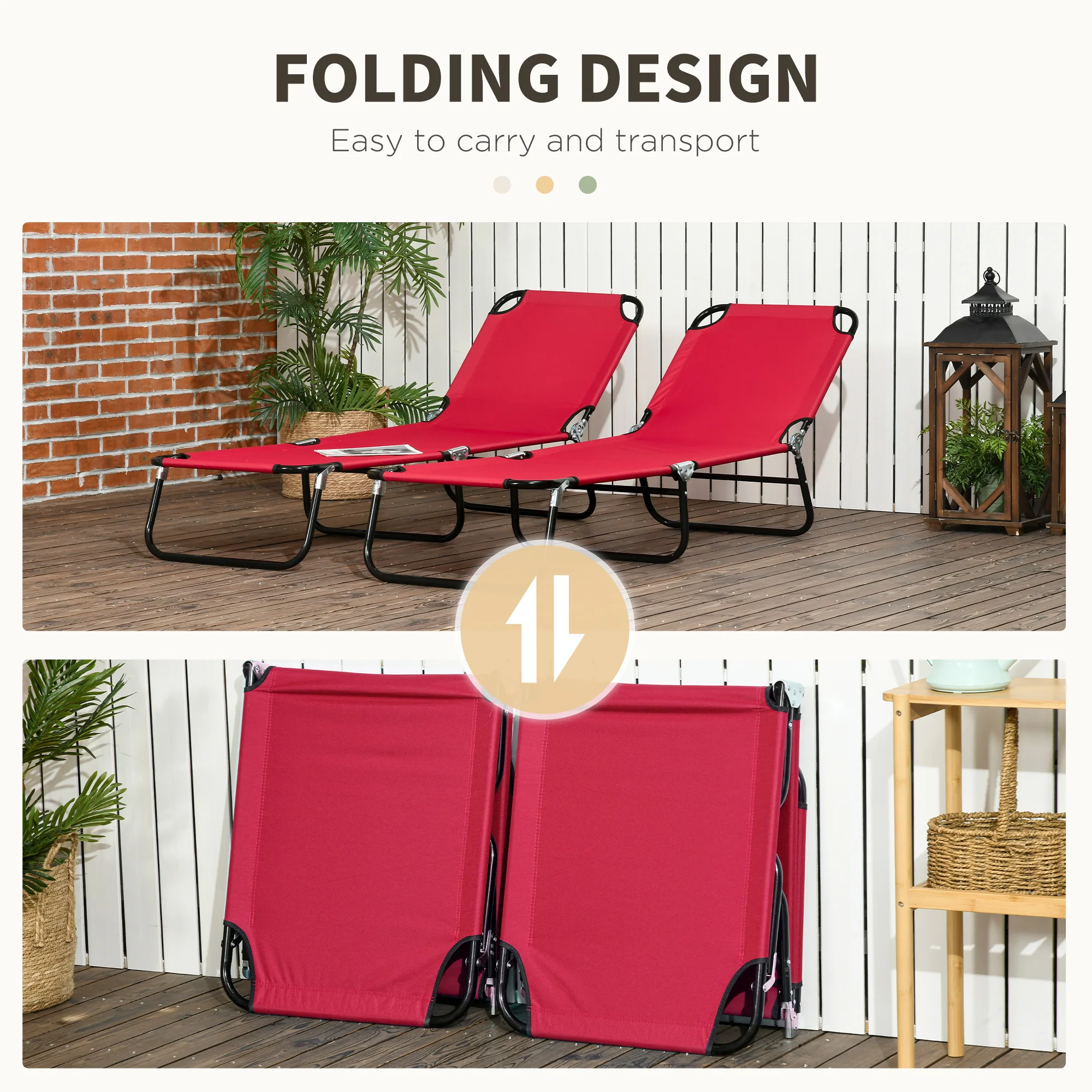 Outsunny Folding Sun Loungers Set Of 2 With Adjustable Backrest - Image 40