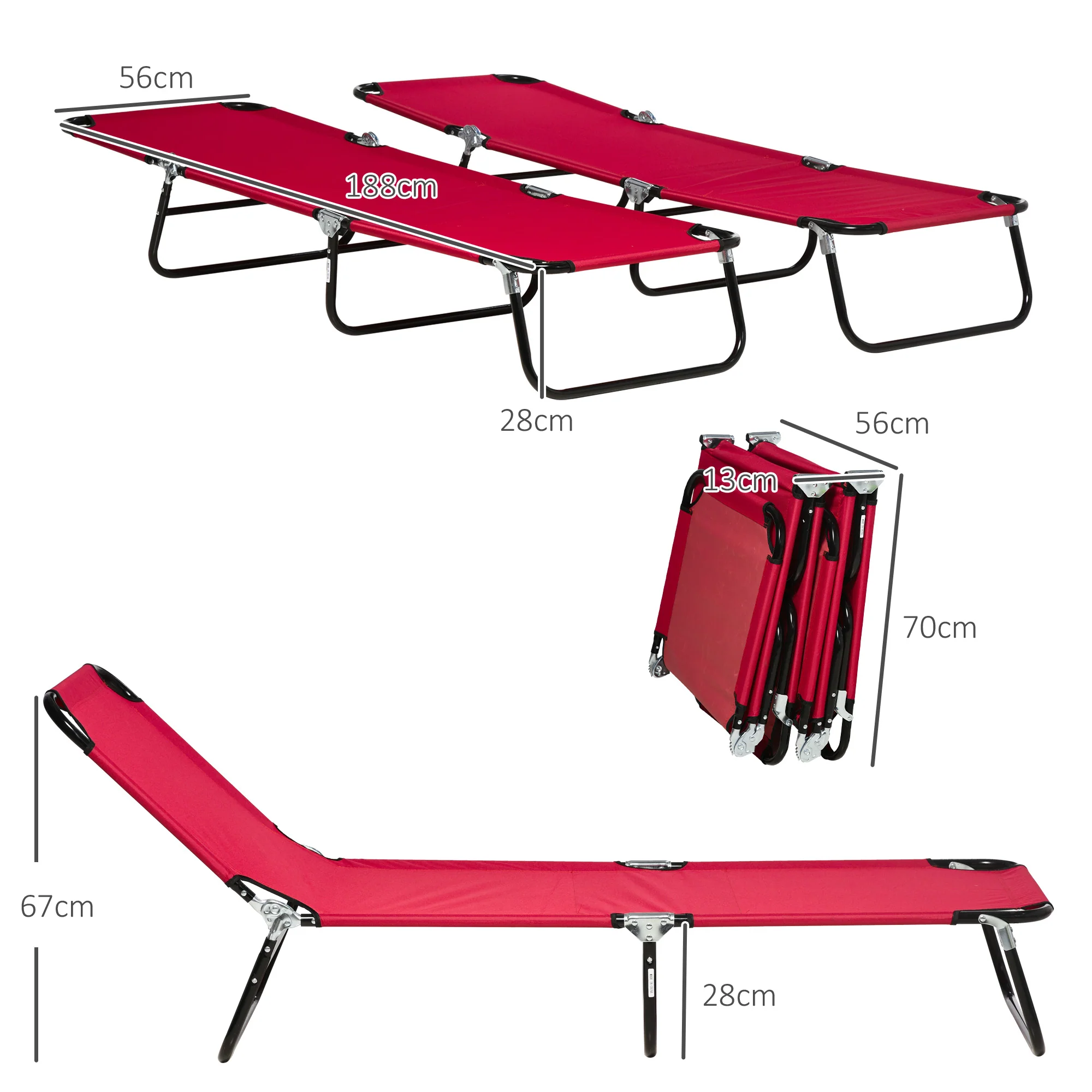 Outsunny Folding Sun Loungers Set Of 2 With Adjustable Backrest - Image 41