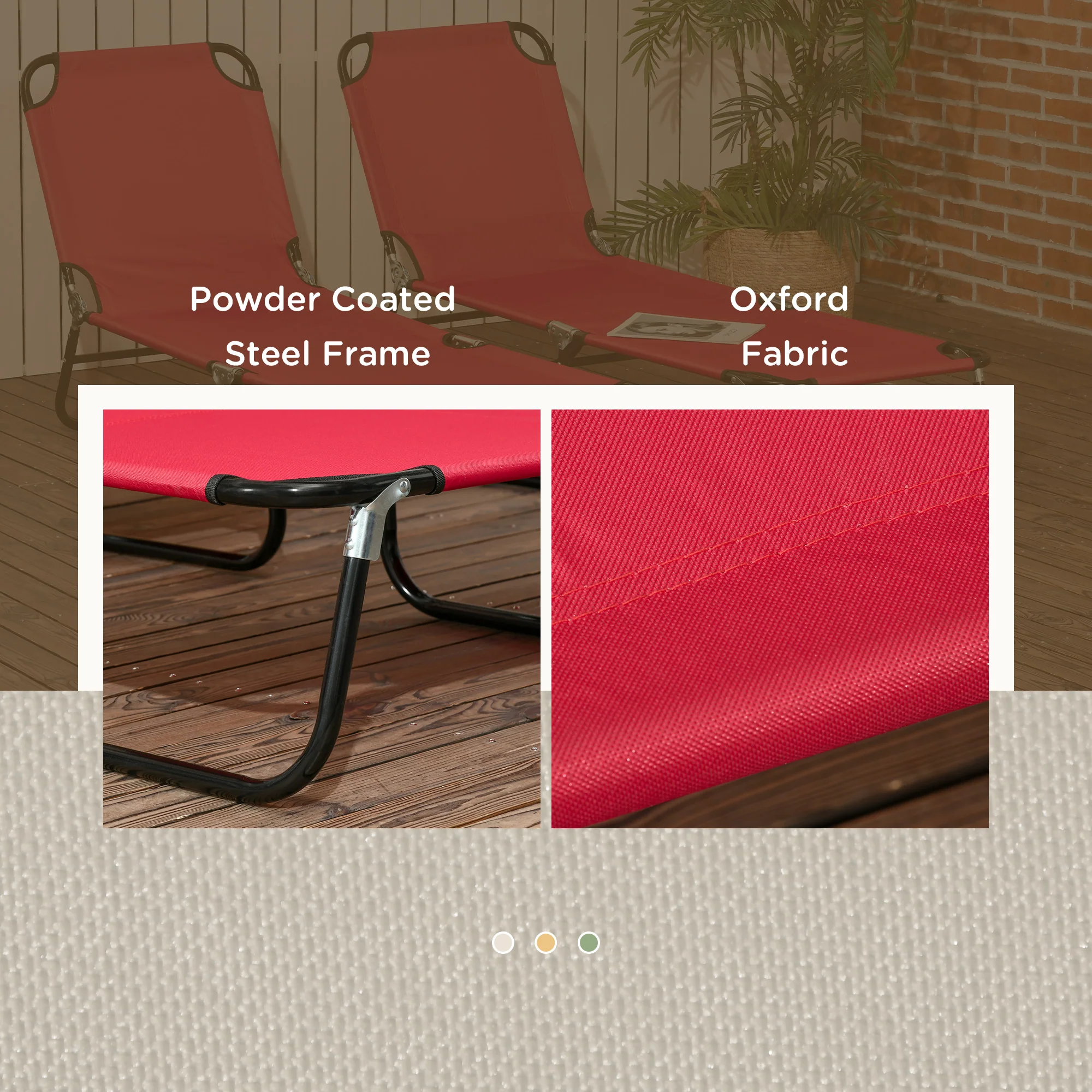 Outsunny Folding Sun Loungers Set Of 2 With Adjustable Backrest - Image 42