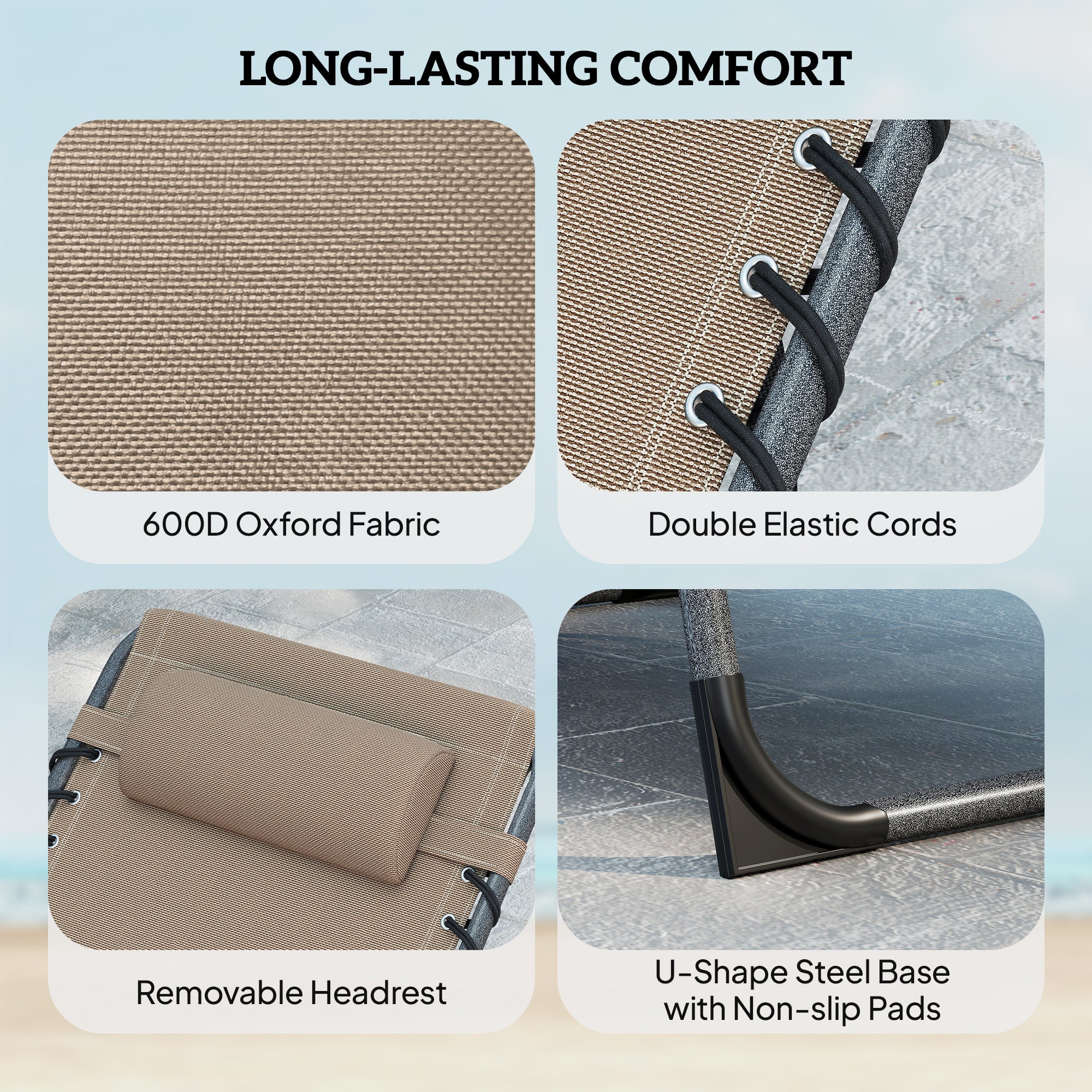 Outsunny Folding Sun Loungers With 5-Level Back, Cup Holder, Beige - Image 5