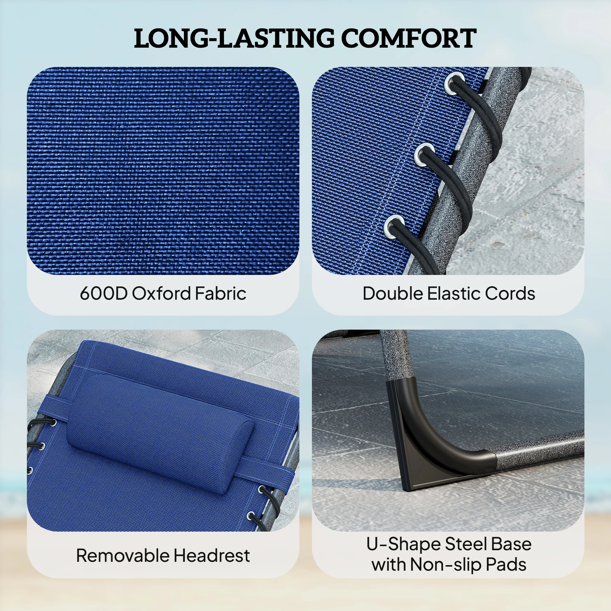 Outsunny Folding Sun Loungers With 5-Level Back, Cup Holder, Dark Blue - Image 5