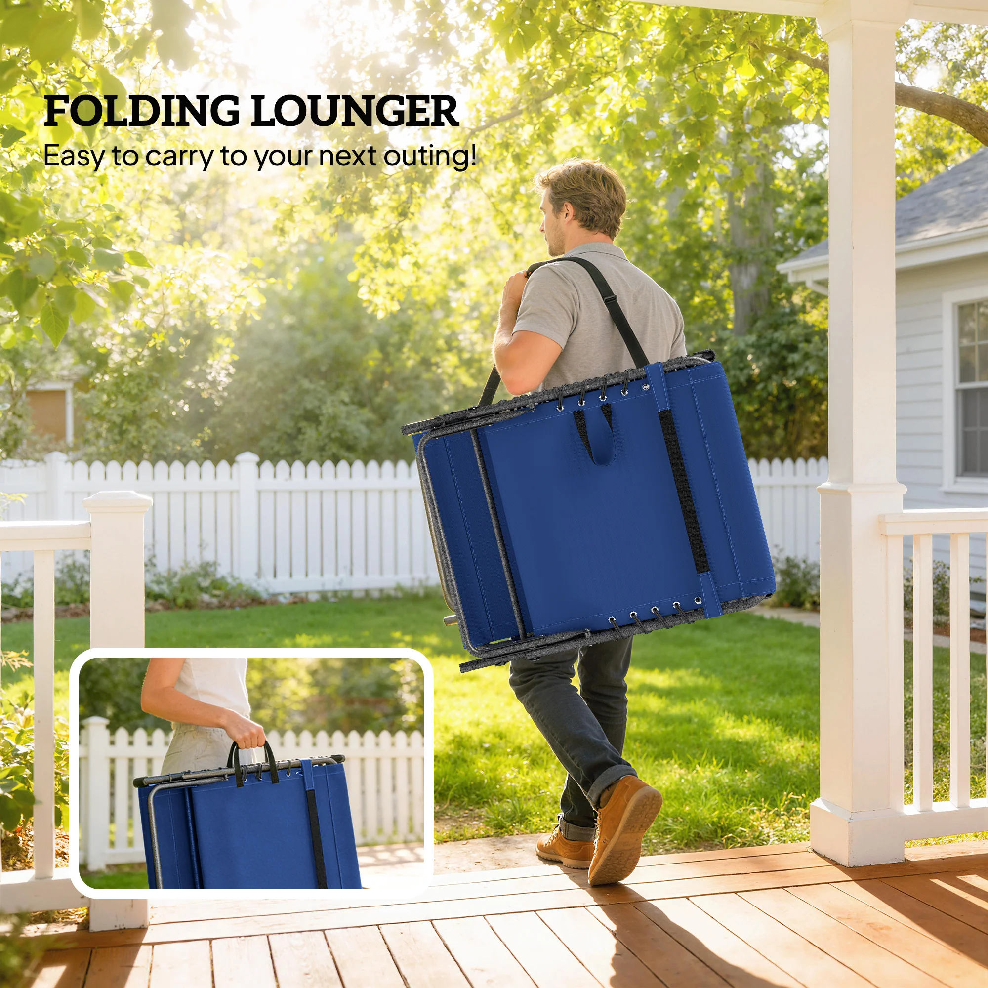 Outsunny Folding Sun Loungers With 5-Level Back, Cup Holder, Dark Blue - Image 7
