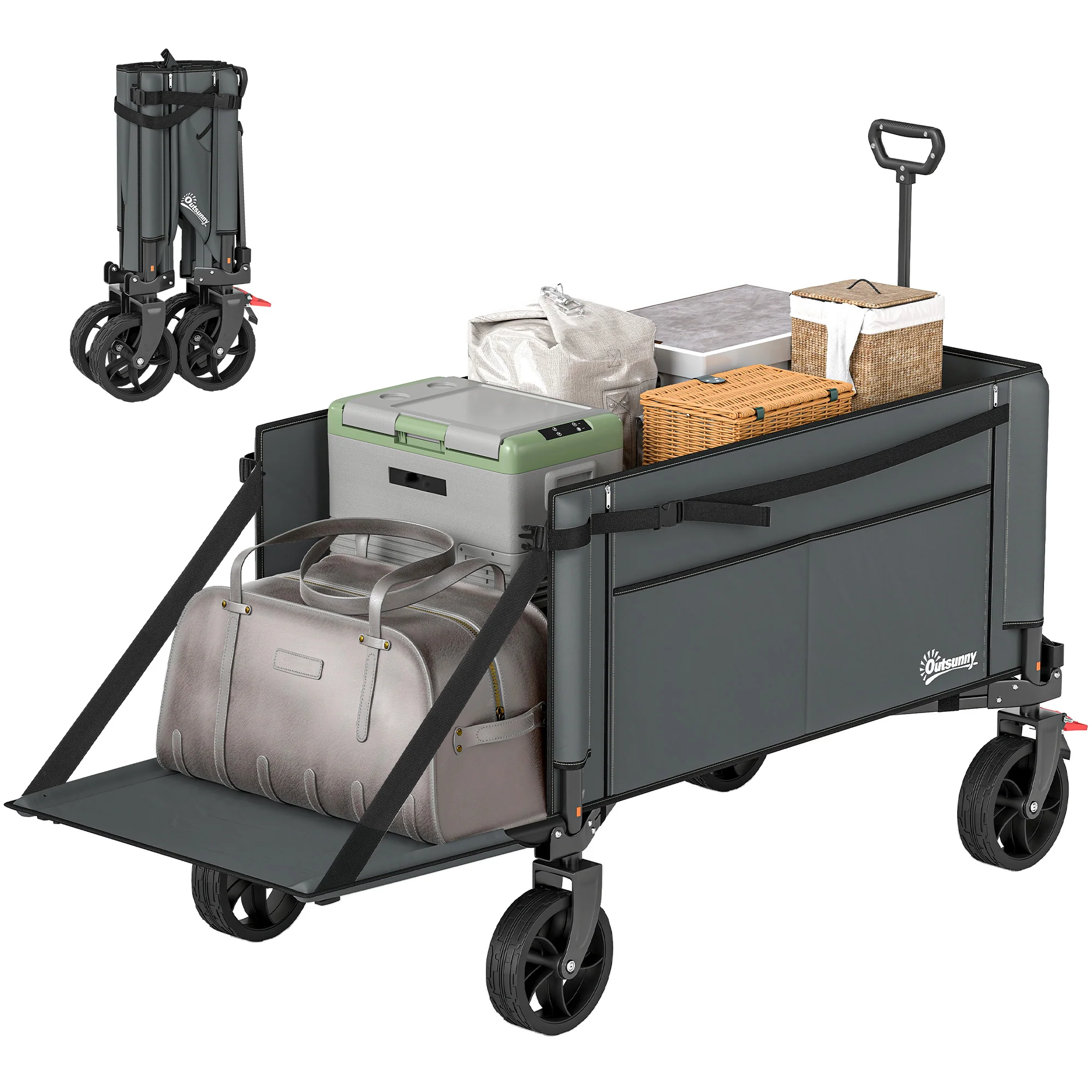 Outsunny Folding Trolley On Wheels, Garden Cart With Openable Sides - Image 10