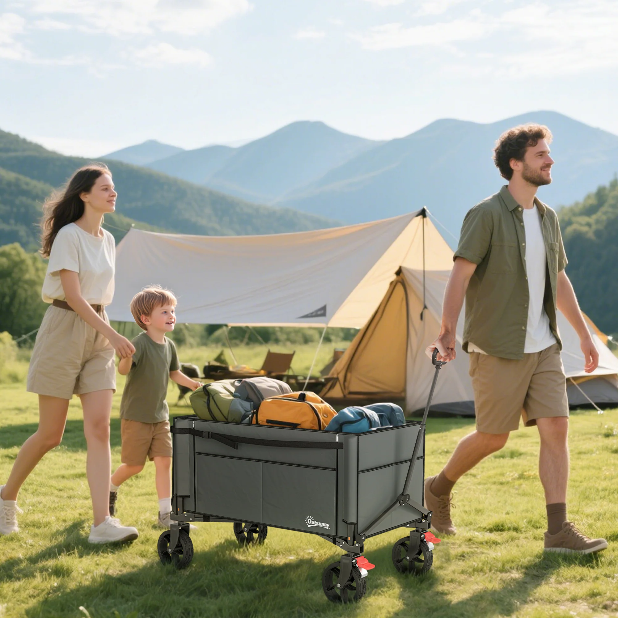 Outsunny Folding Trolley On Wheels, Garden Cart With Openable Sides - Image 11