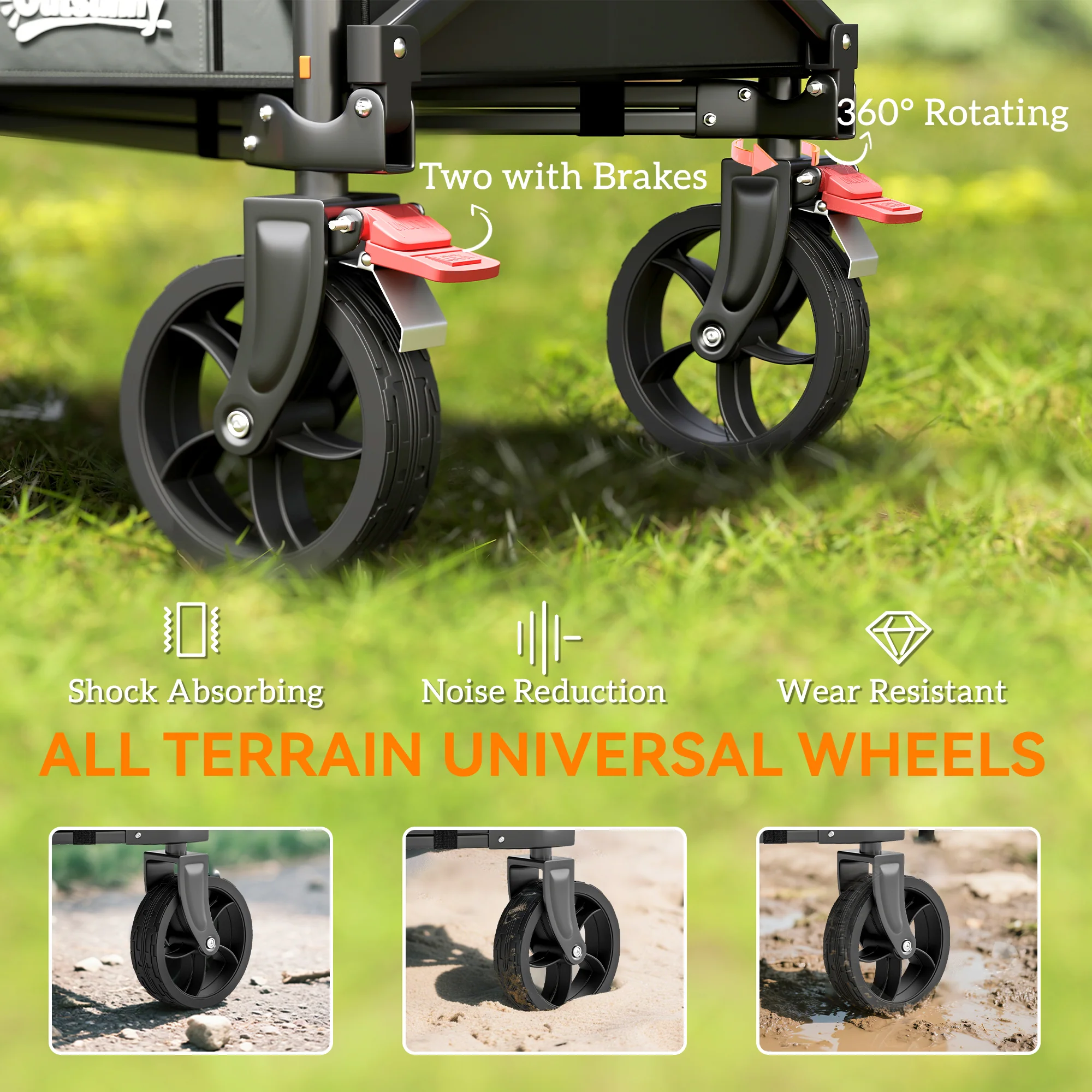 Outsunny Folding Trolley On Wheels, Garden Cart With Openable Sides - Image 13