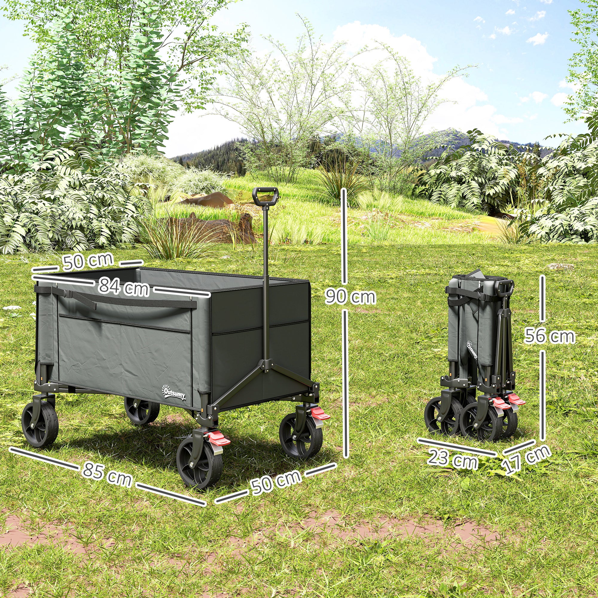 Outsunny Folding Trolley On Wheels, Garden Cart With Openable Sides - Image 14