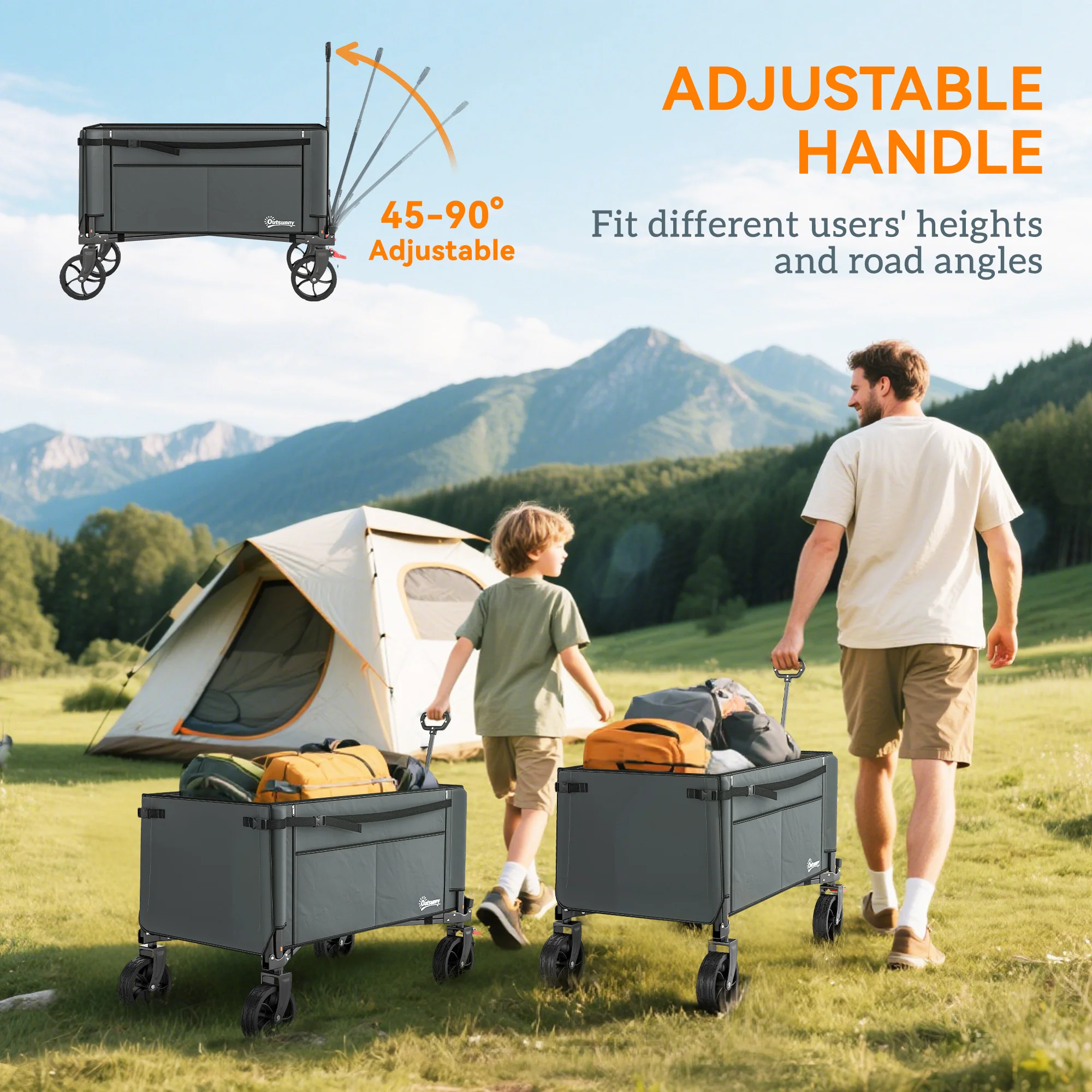 Outsunny Folding Trolley On Wheels, Garden Cart With Openable Sides - Image 16