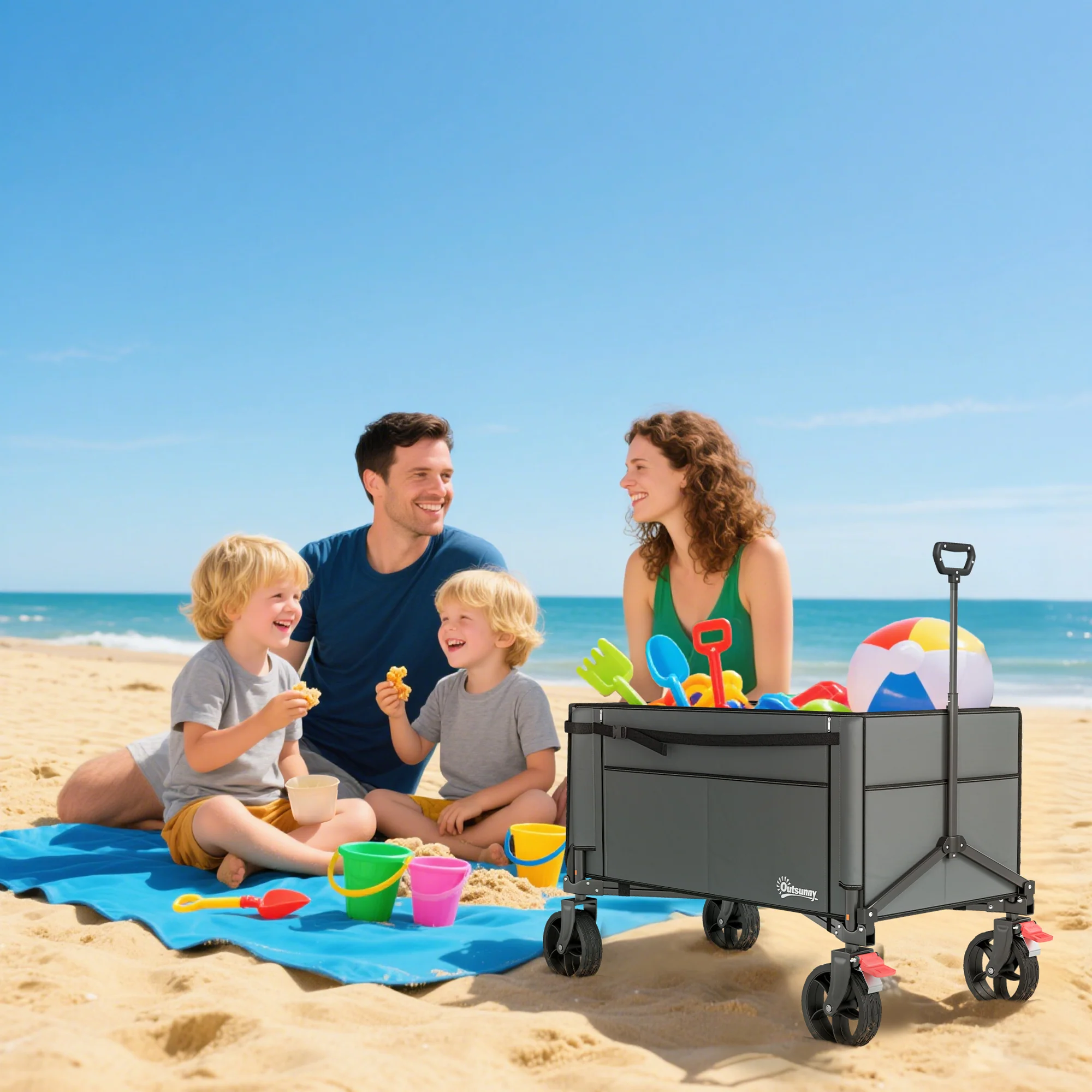 Outsunny Folding Trolley On Wheels, Garden Cart With Openable Sides - Image 18