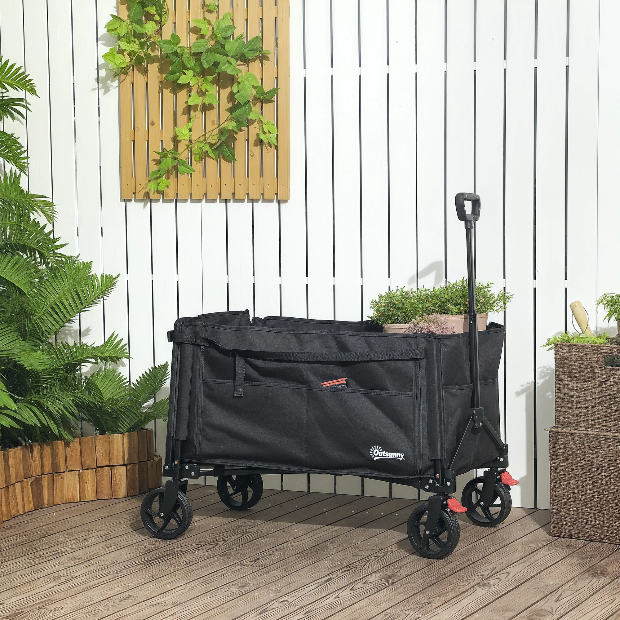 Outsunny Folding Trolley On Wheels, Garden Cart With Openable Sides - Image 2