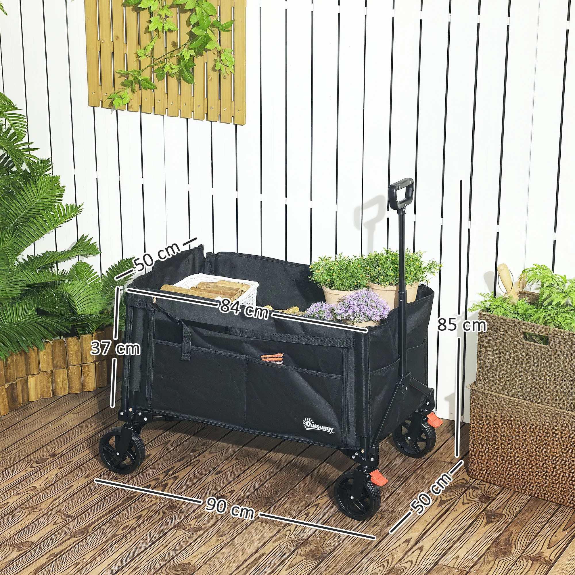 Outsunny Folding Trolley On Wheels, Garden Cart With Openable Sides - Image 5