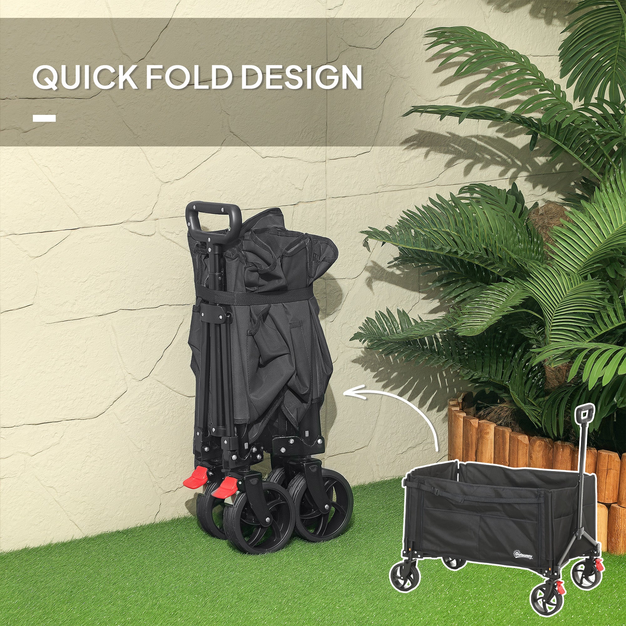 Outsunny Folding Trolley On Wheels, Garden Cart With Openable Sides - Image 6