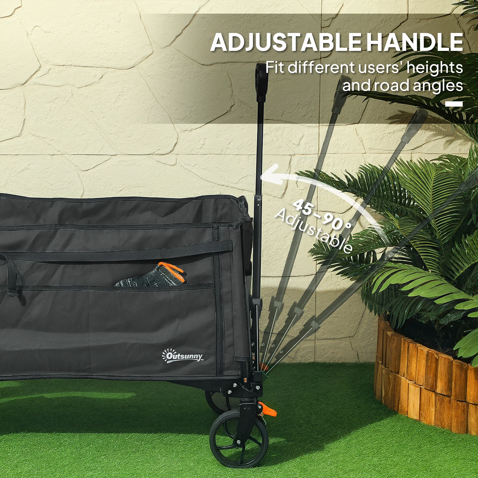 Outsunny Folding Trolley On Wheels, Garden Cart With Openable Sides - Image 7