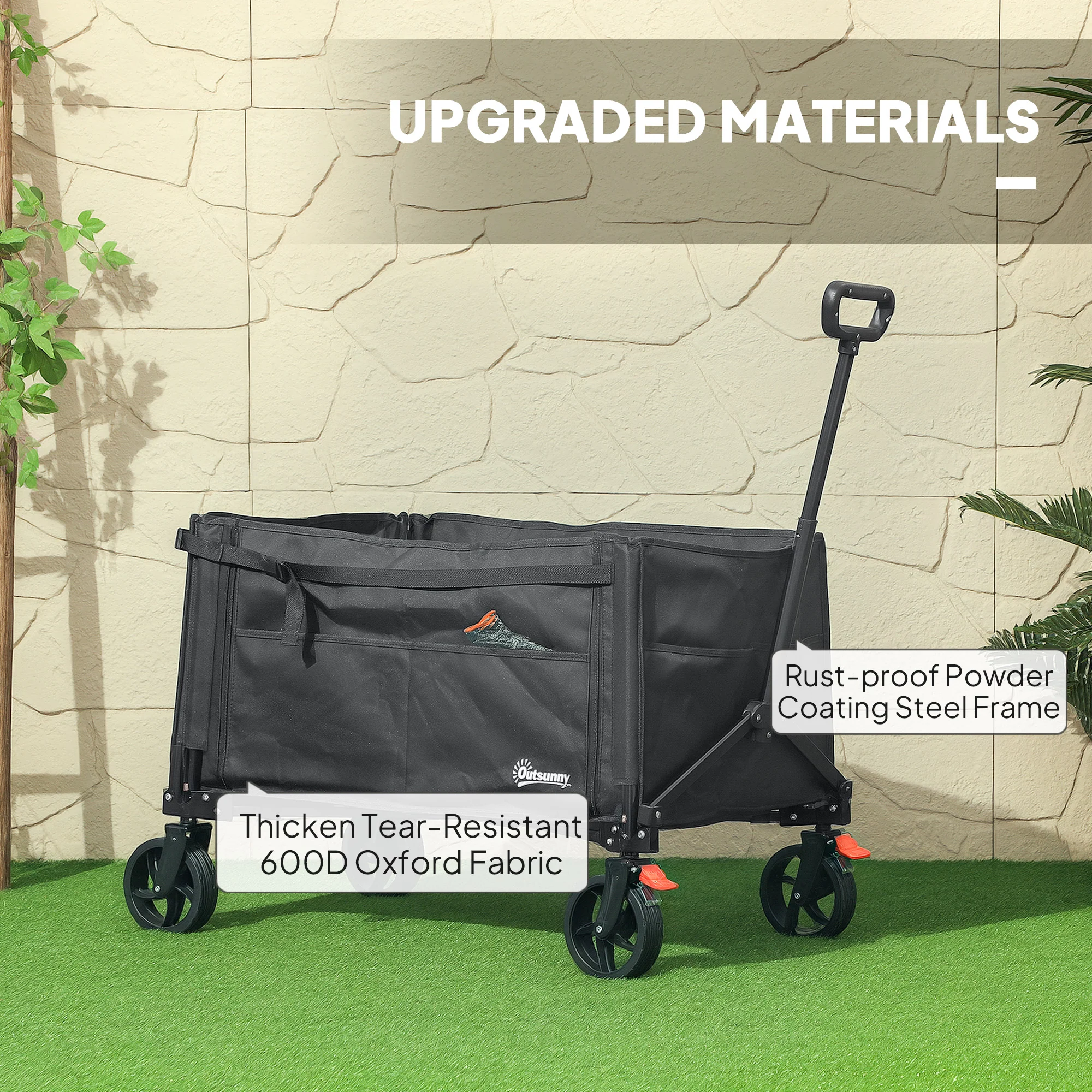 Outsunny Folding Trolley On Wheels, Garden Cart With Openable Sides - Image 8