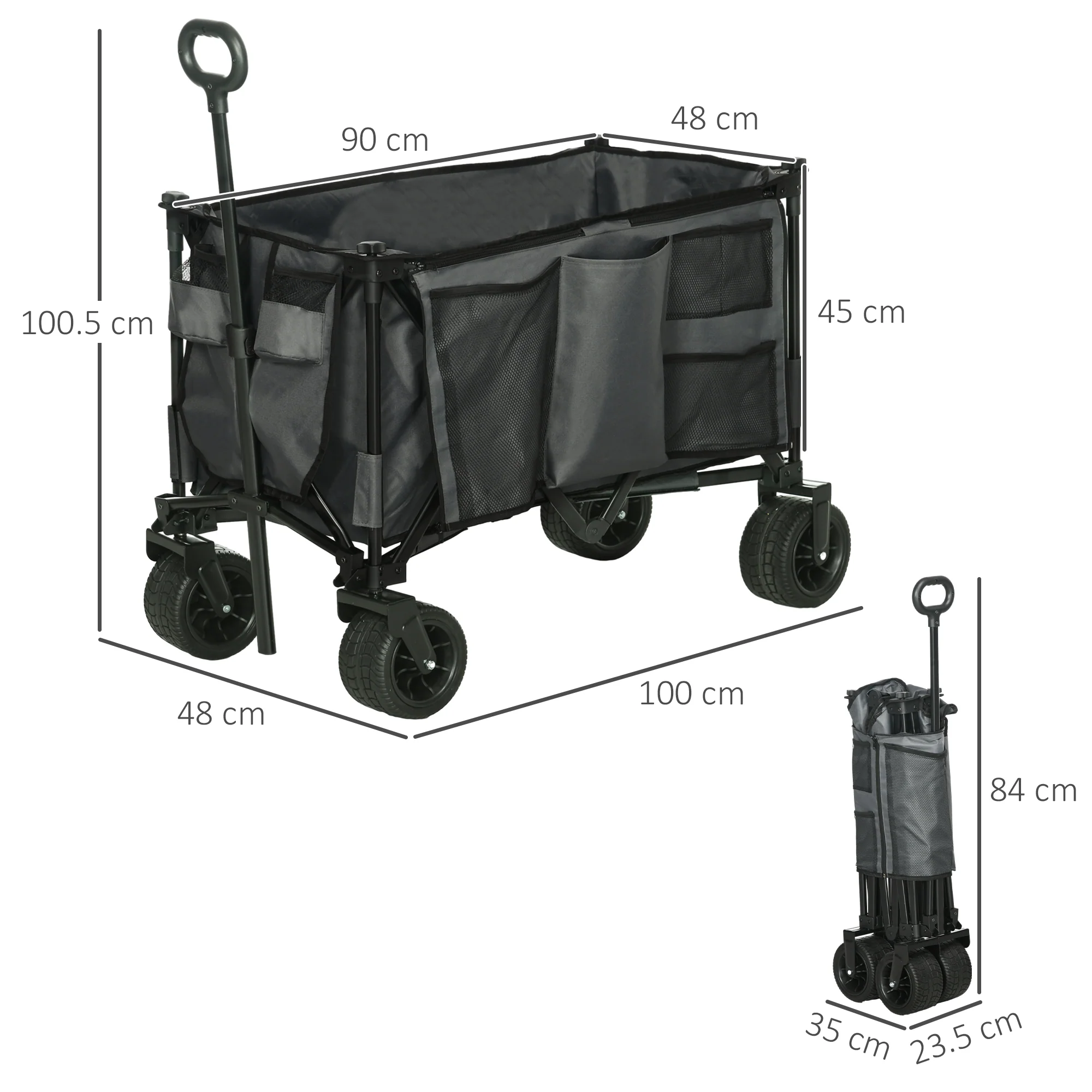Outsunny Folding Wagon Garten Cart Collapsible Camping Trolley on Wheels, Grey - Image 5