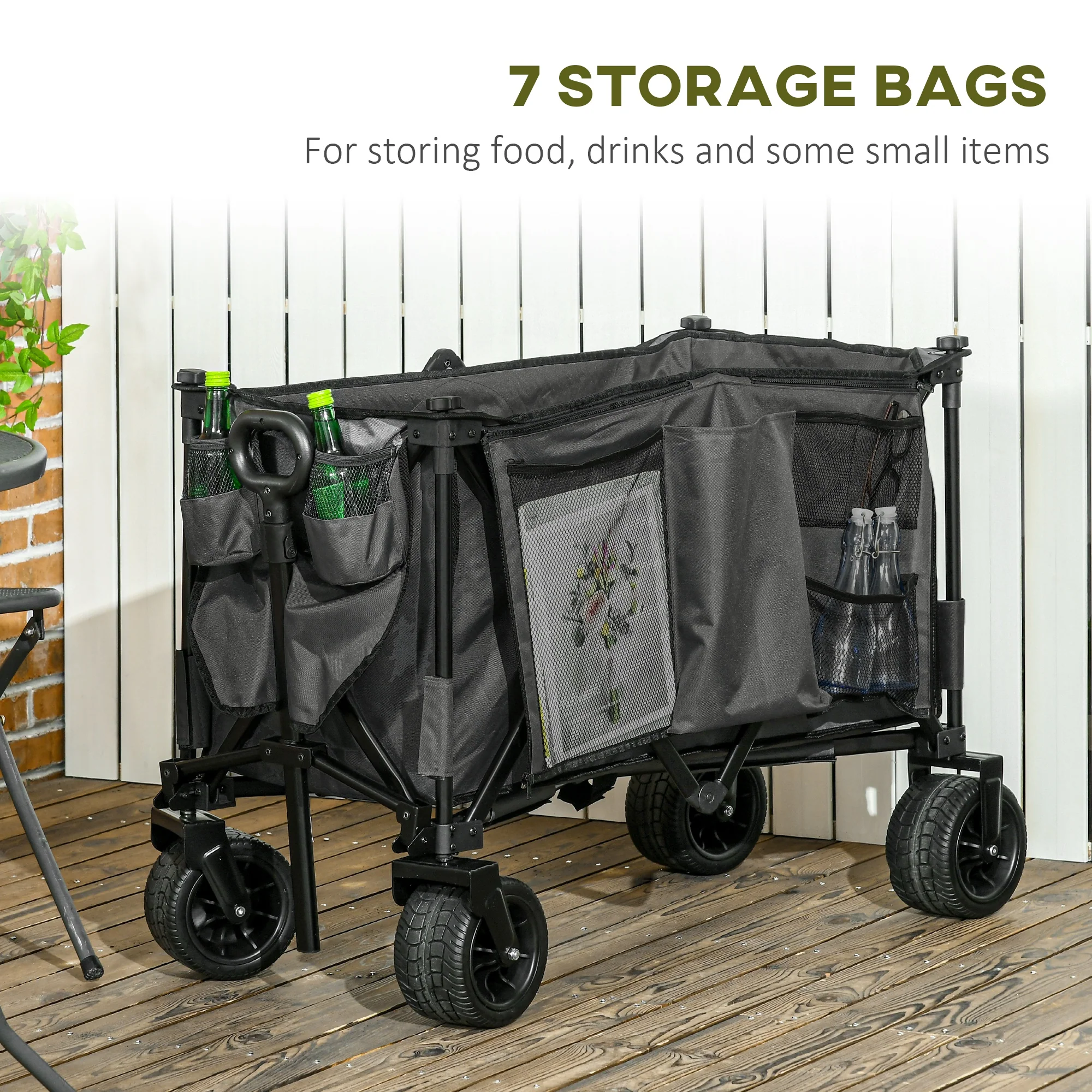 Outsunny Folding Wagon Garten Cart Collapsible Camping Trolley on Wheels, Grey - Image 8
