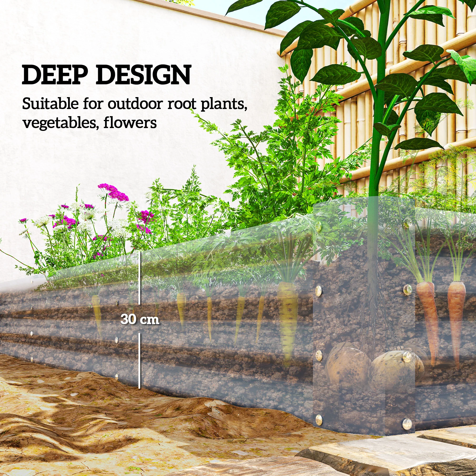 Outsunny Galvanised Raised Garden Bed, 240x120x30cm Raised Bed, Silver - Image 3